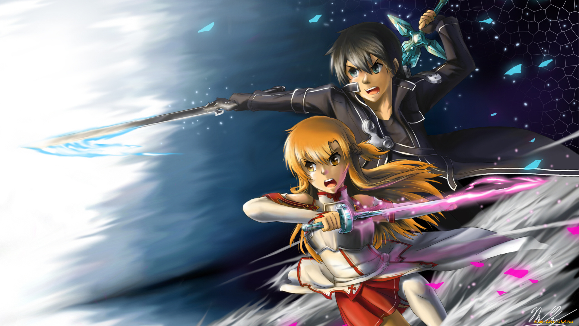 аниме, sword, art, online, двое