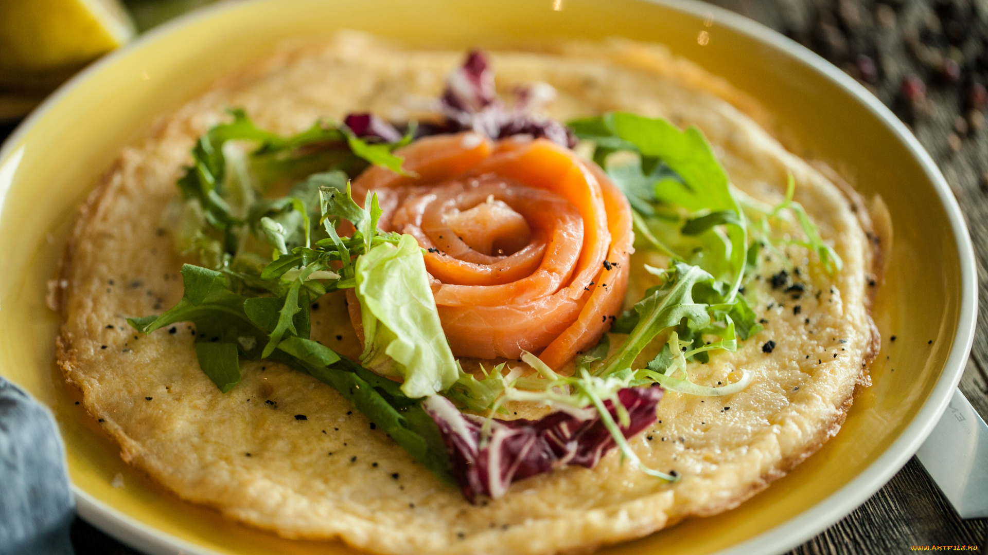 еда, Яичные, блюда, завтрак, зелень, омлет, рыба