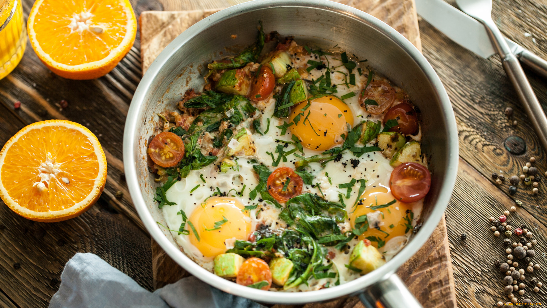 еда, Яичные, блюда, завтрак, зелень, яйца