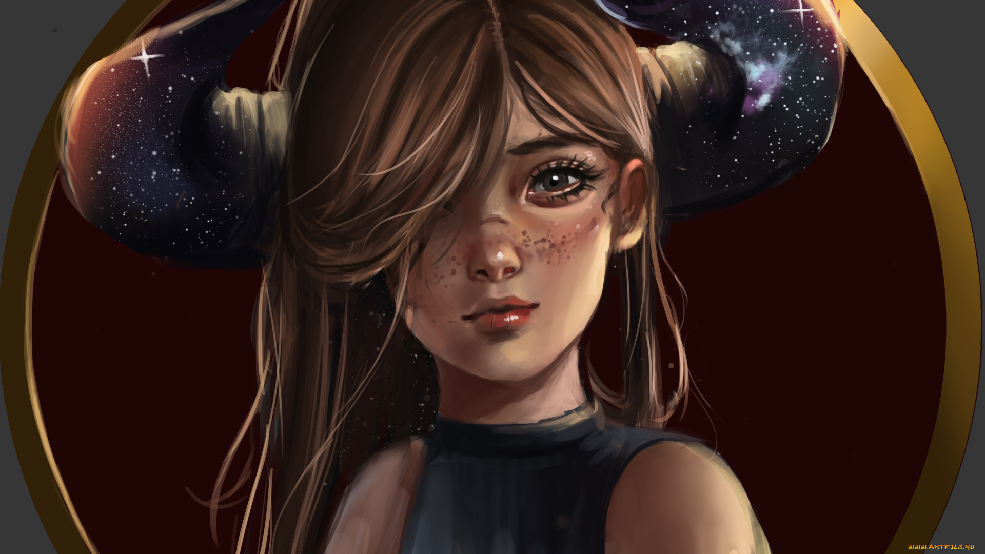 фэнтези, демоны, девушка, рога, by, whails