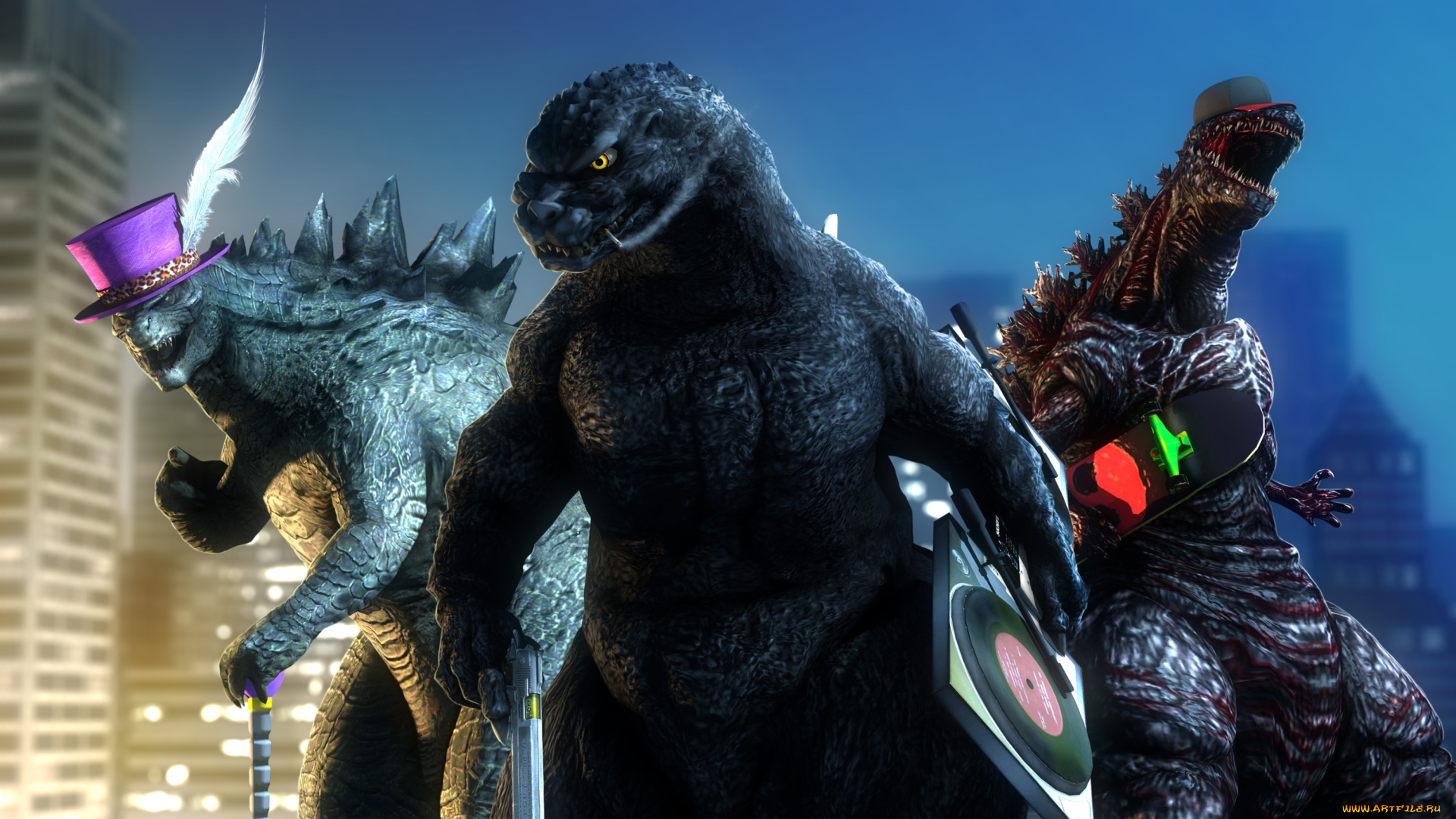 фэнтези, существа, город, godzilla, годзилла, gojira, юмор, чудовище, рендеринг