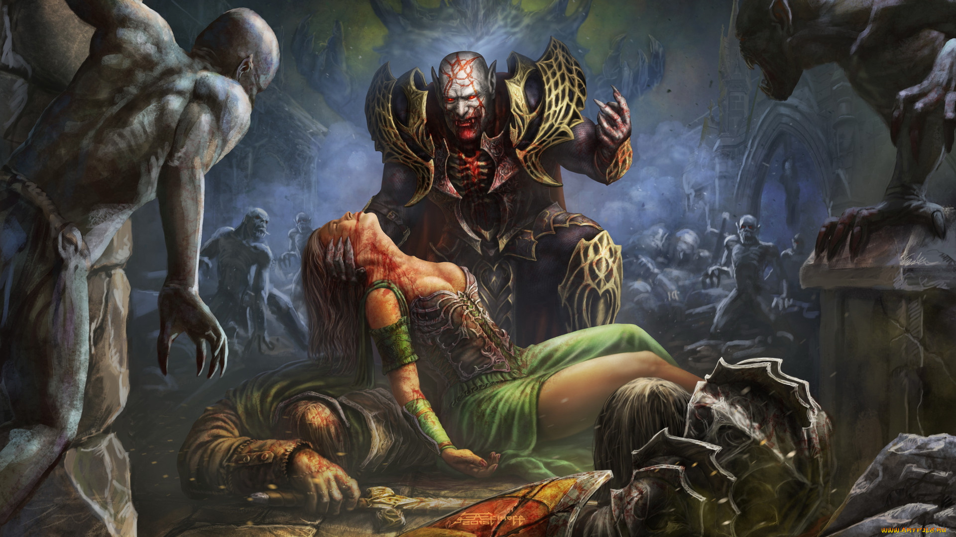 фэнтези, вампиры, пещера, существа, жертва, вампир