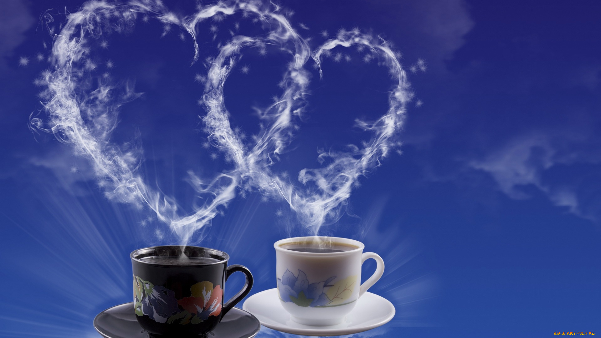 праздничные, день, святого, валентина, , сердечки, , любовь, кофе, сердце, чашка, чай, пар, сердечко, день, святого, валентина