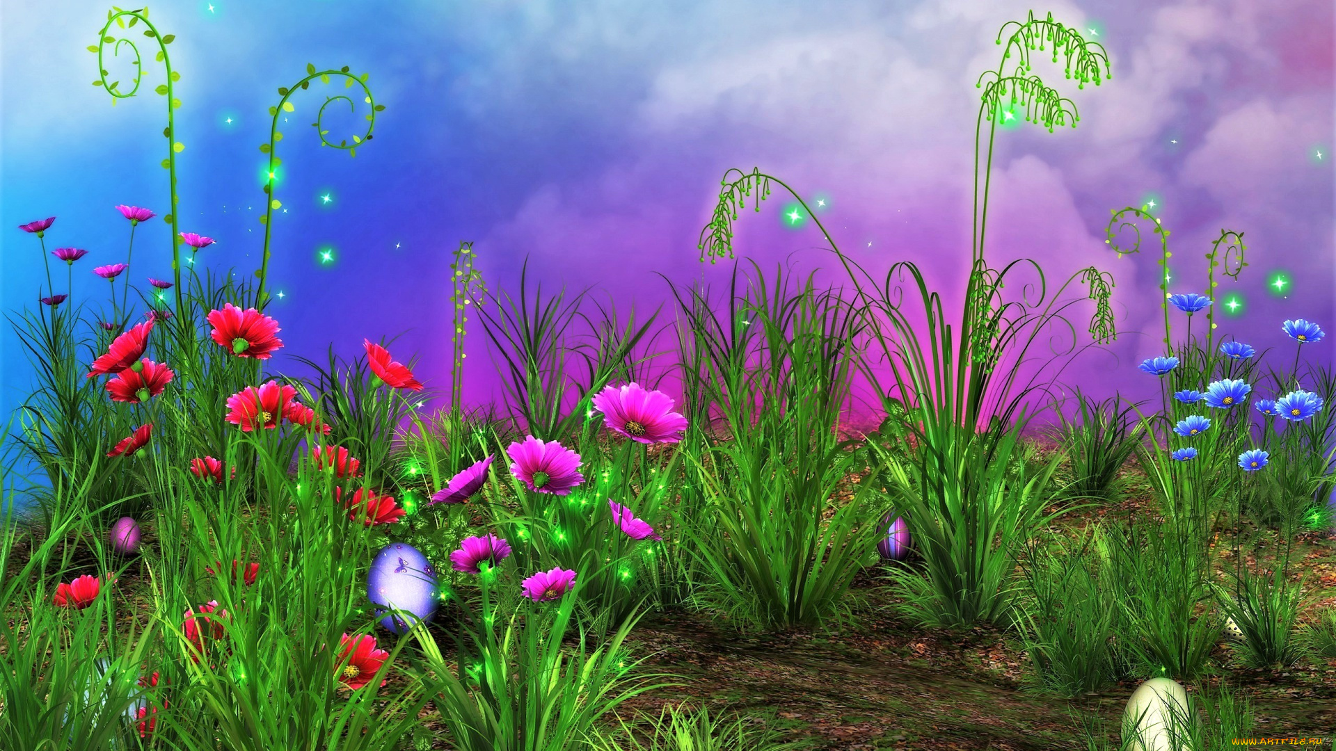 праздничные, пасха, яйца, цветы