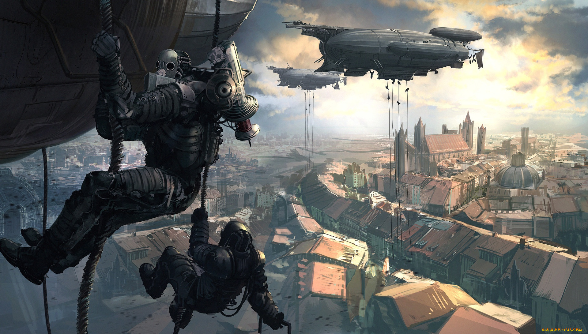 фэнтези, роботы, , киборги, , механизмы, thomas, perdido, street, station, высадка, город