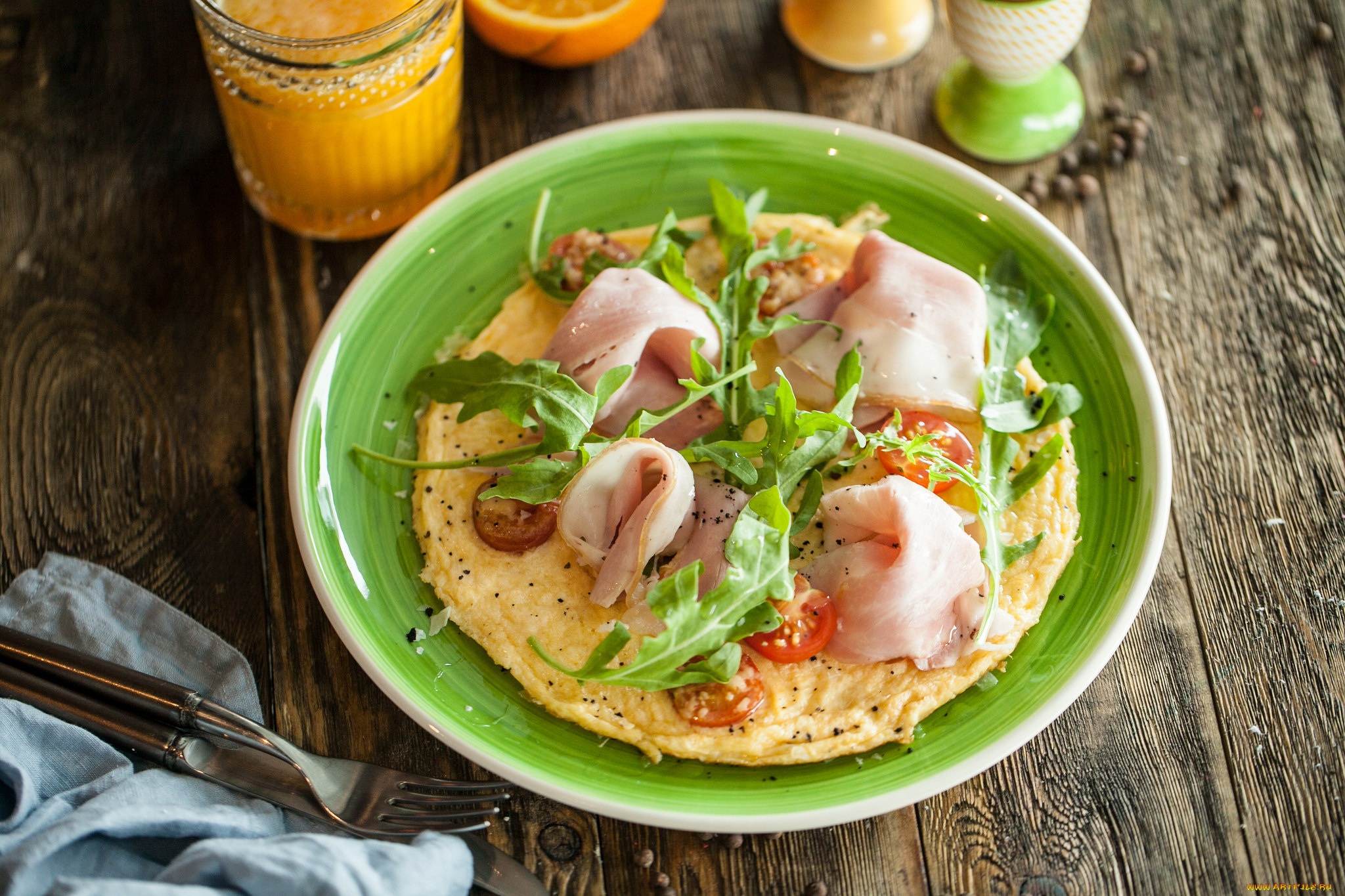 еда, Яичные, блюда, завтрак, зелень, бекон, омлет