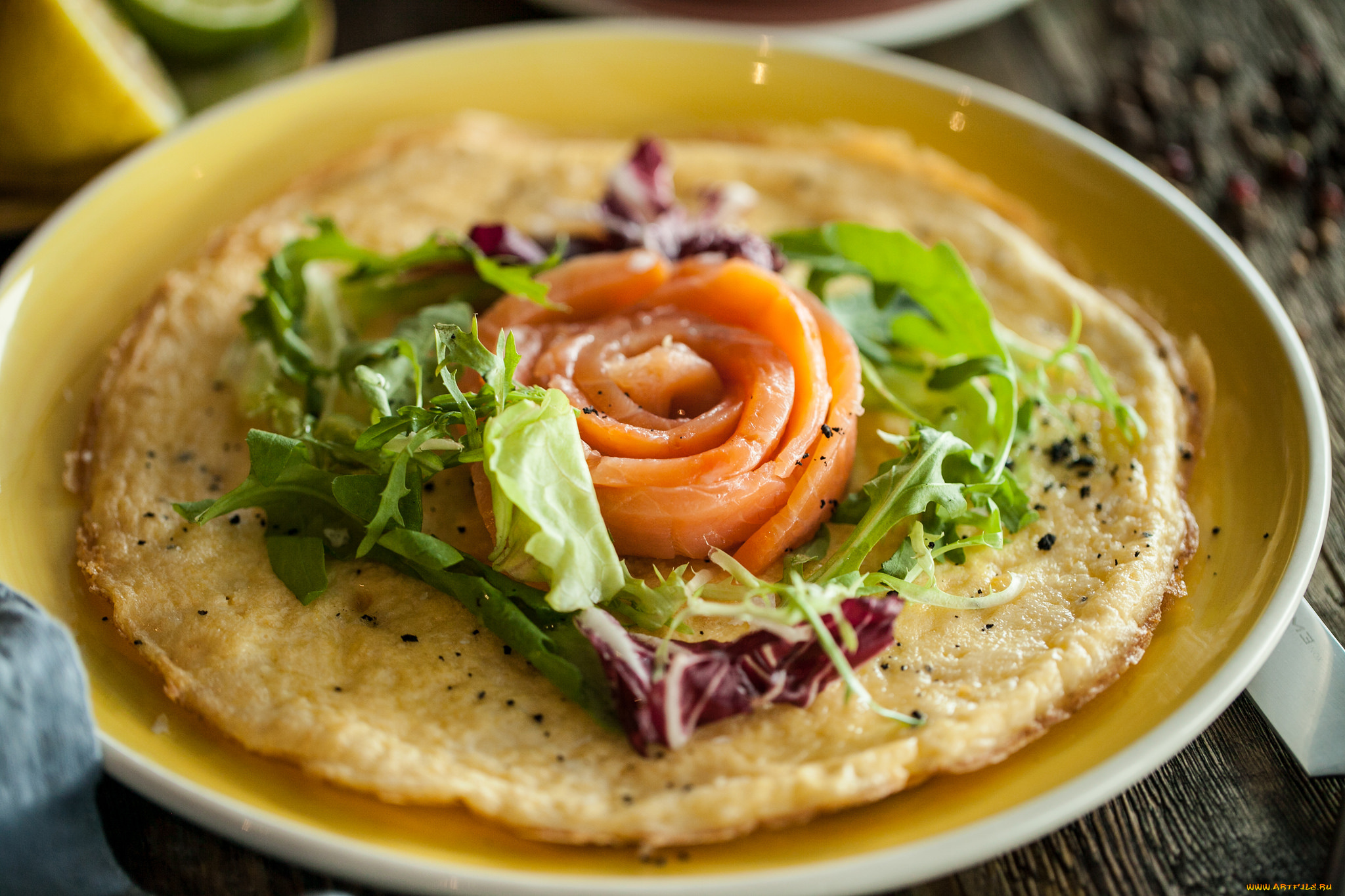 еда, Яичные, блюда, завтрак, зелень, омлет, рыба