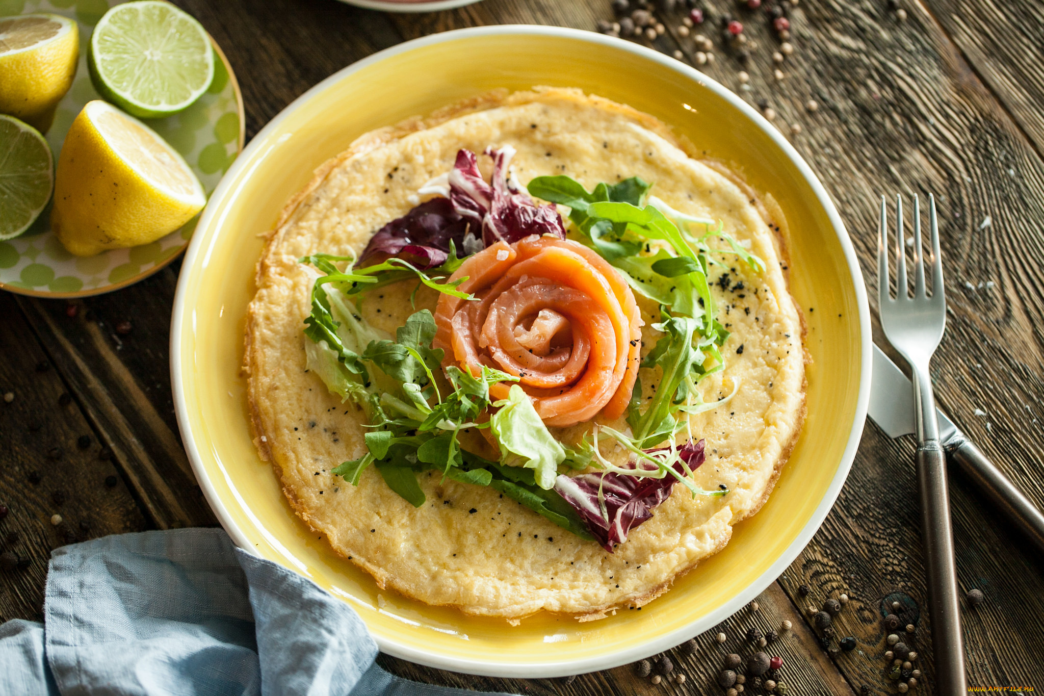 еда, Яичные, блюда, завтрак, зелень, рыба, омлет