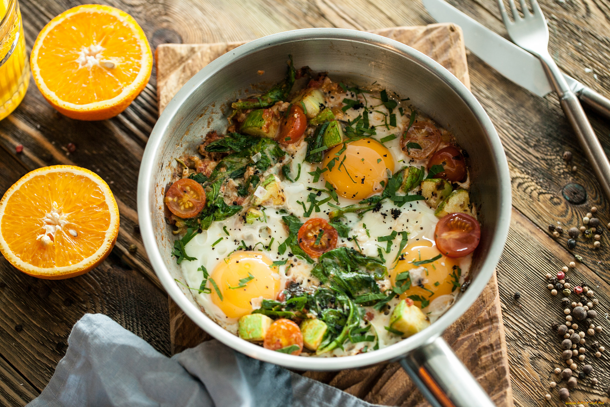 еда, Яичные, блюда, завтрак, зелень, яйца