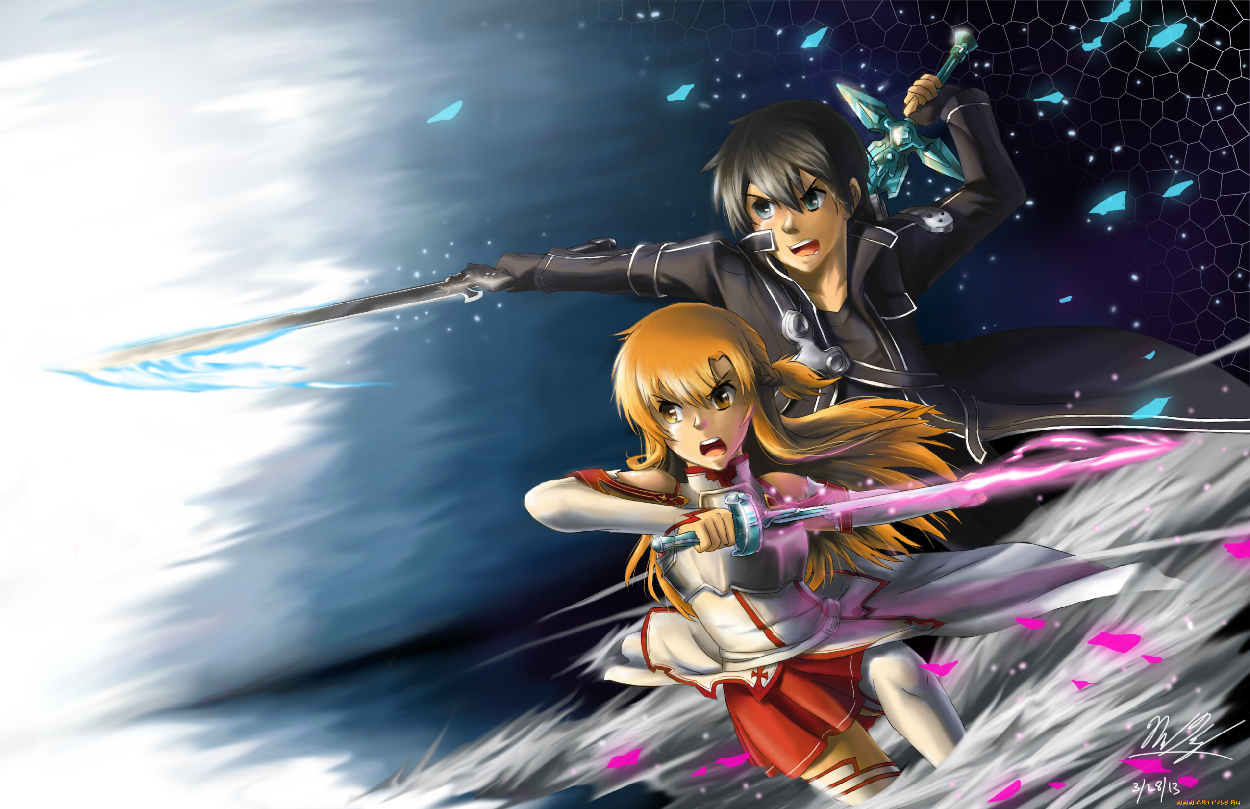 аниме, sword, art, online, двое