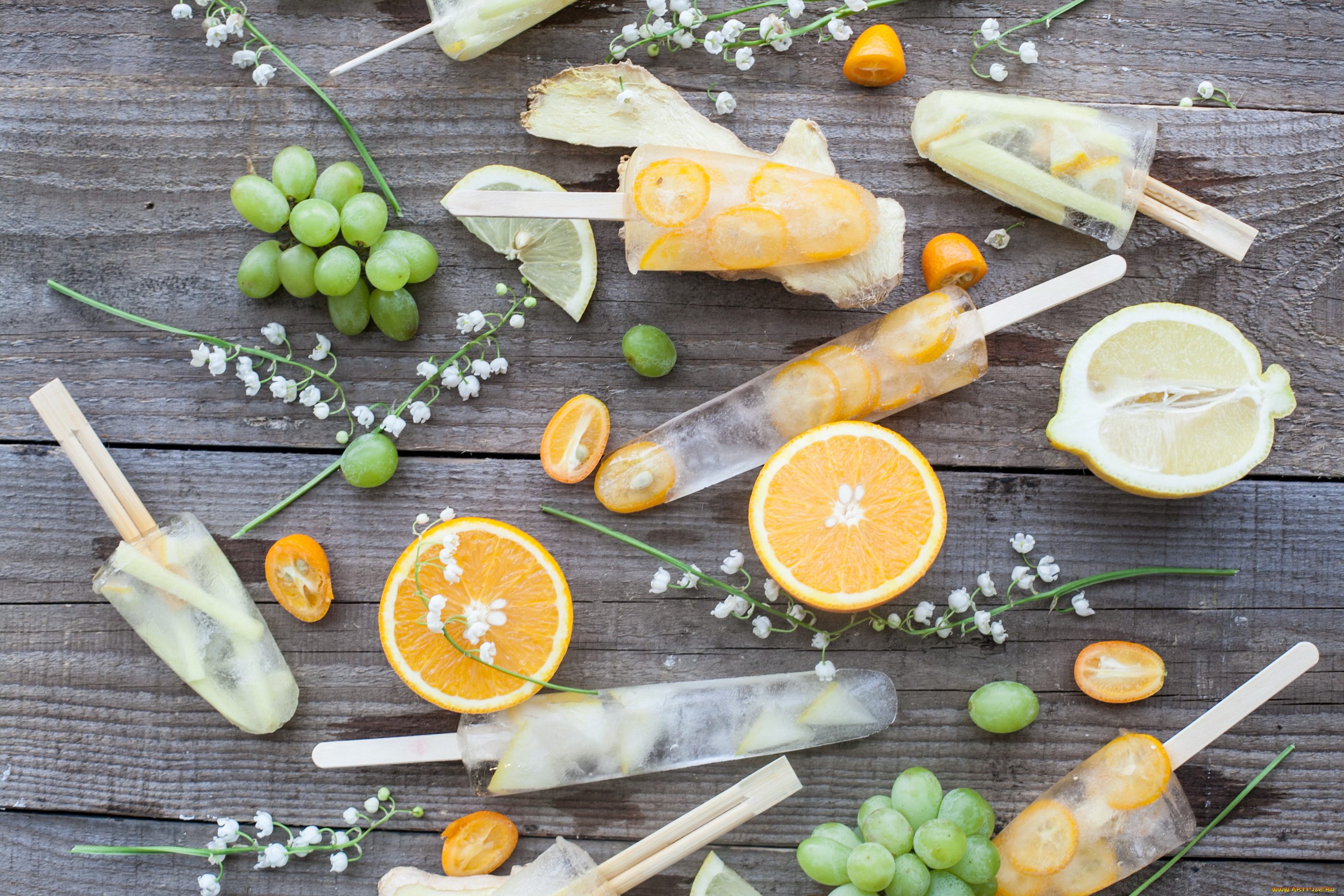 еда, мороженое, , десерты, вкусно, виноград, цитрусы