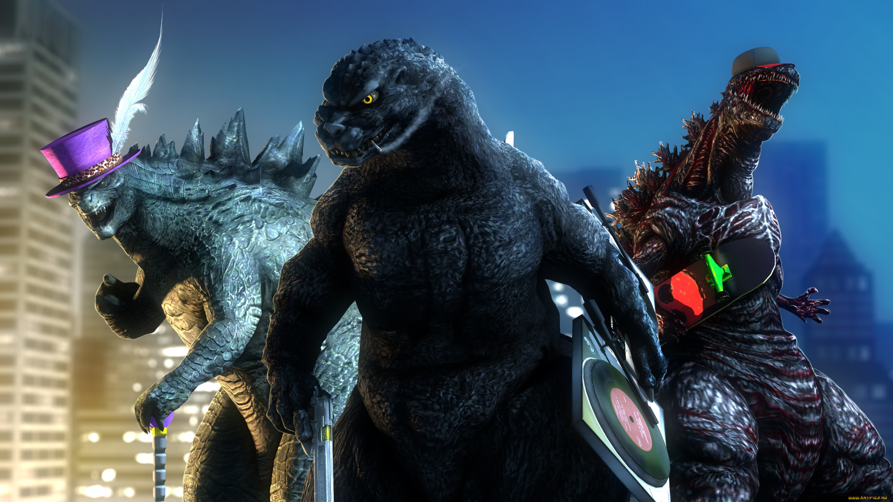 фэнтези, существа, город, godzilla, годзилла, gojira, юмор, чудовище, рендеринг