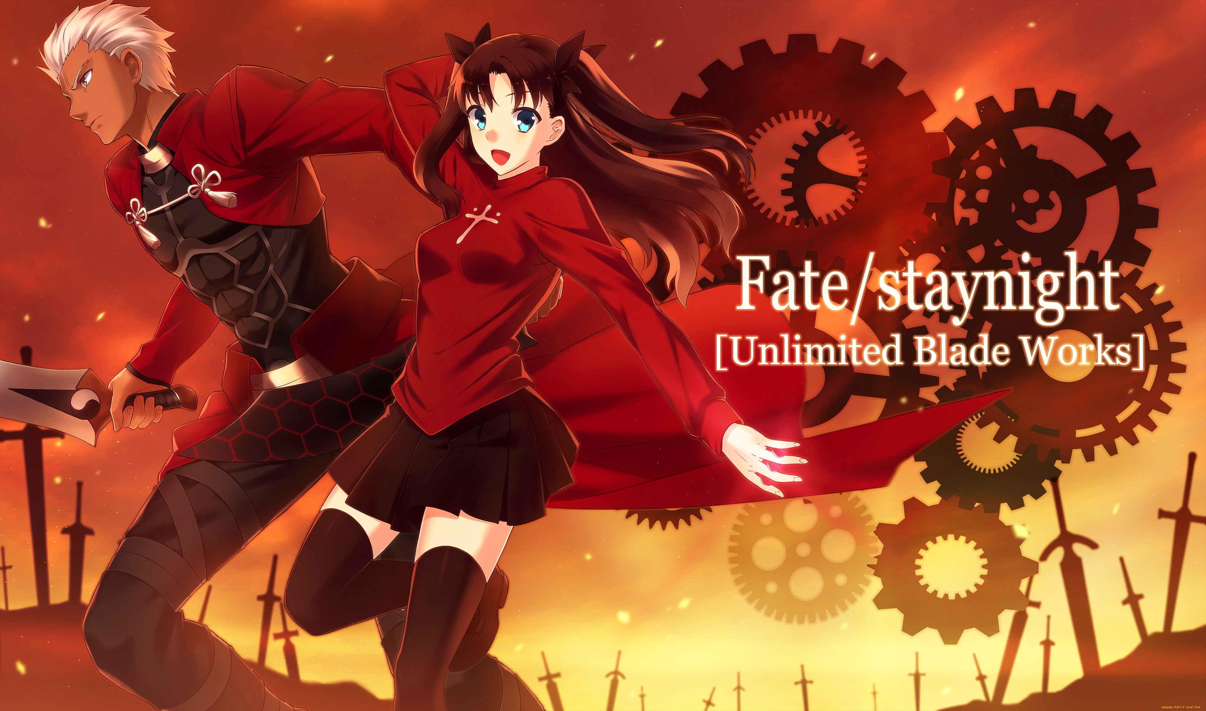 аниме, fate, stay, night, девушка, взгляд, фон