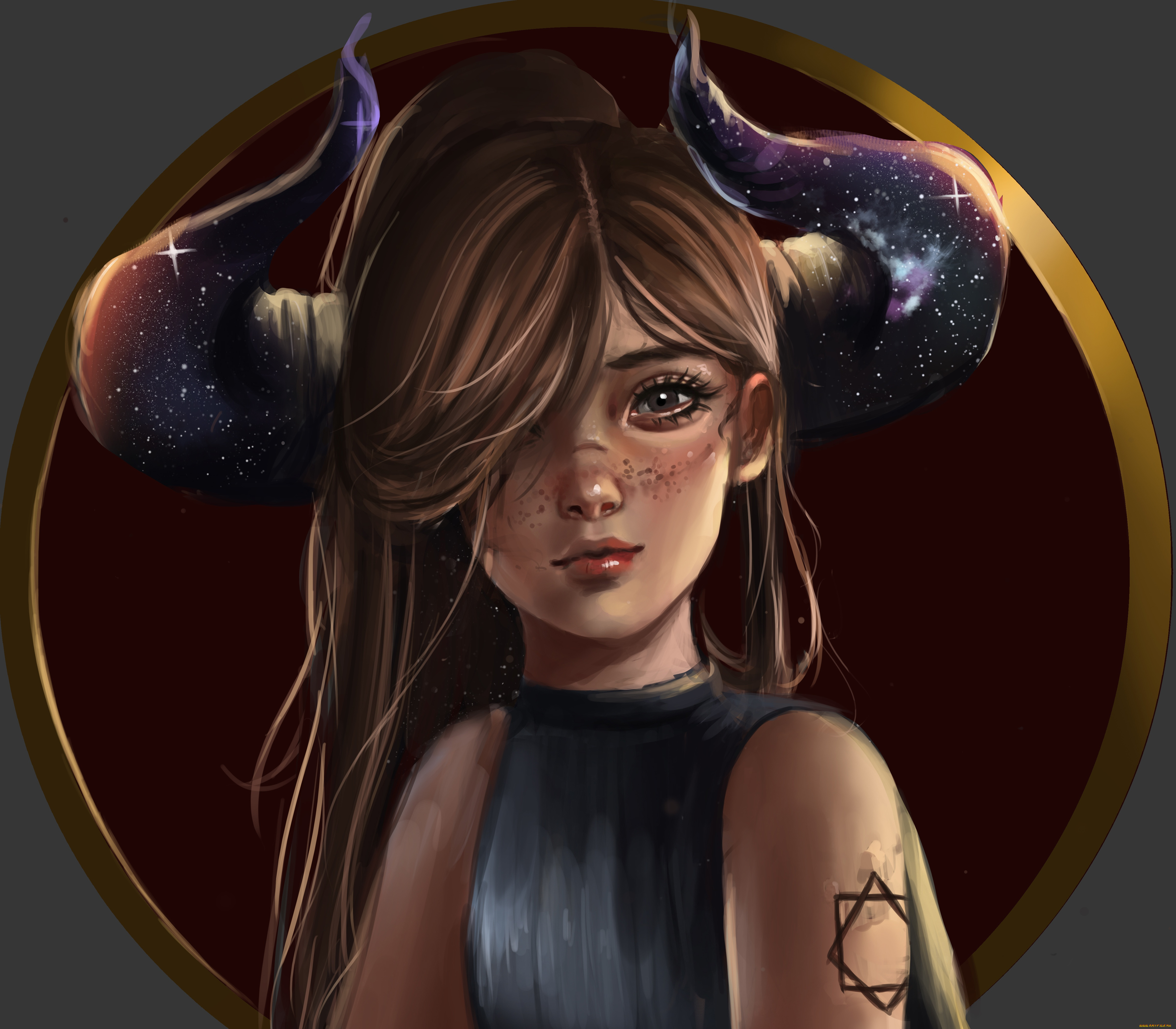 фэнтези, демоны, девушка, рога, by, whails