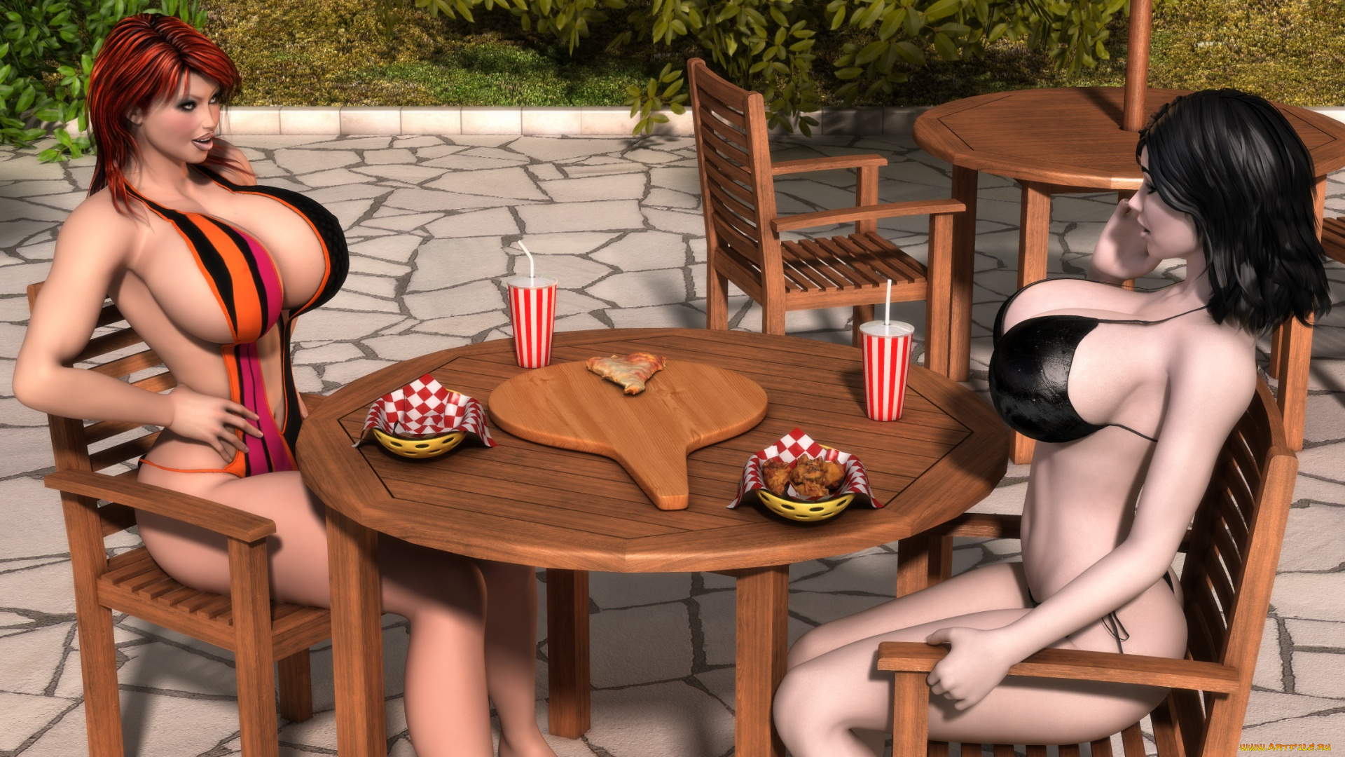 3д, графика, люди, , people, девушки, взгляд, фон