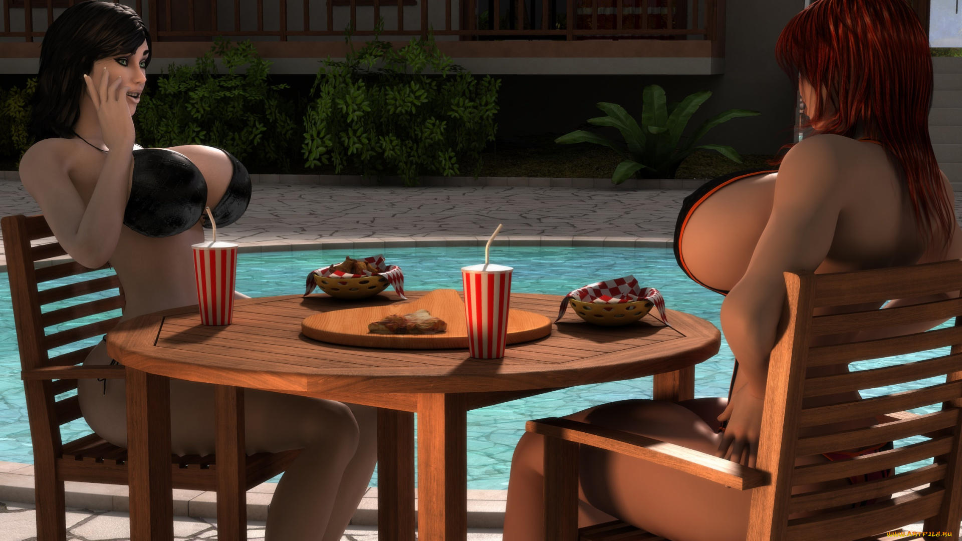 3д, графика, люди, , people, девушки, взгляд, фон