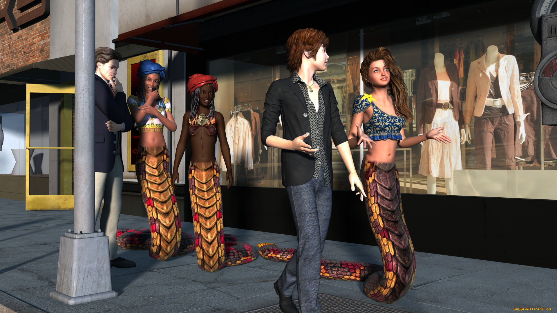 3д, графика, существа, , creatures, девушки, взгляд, фон