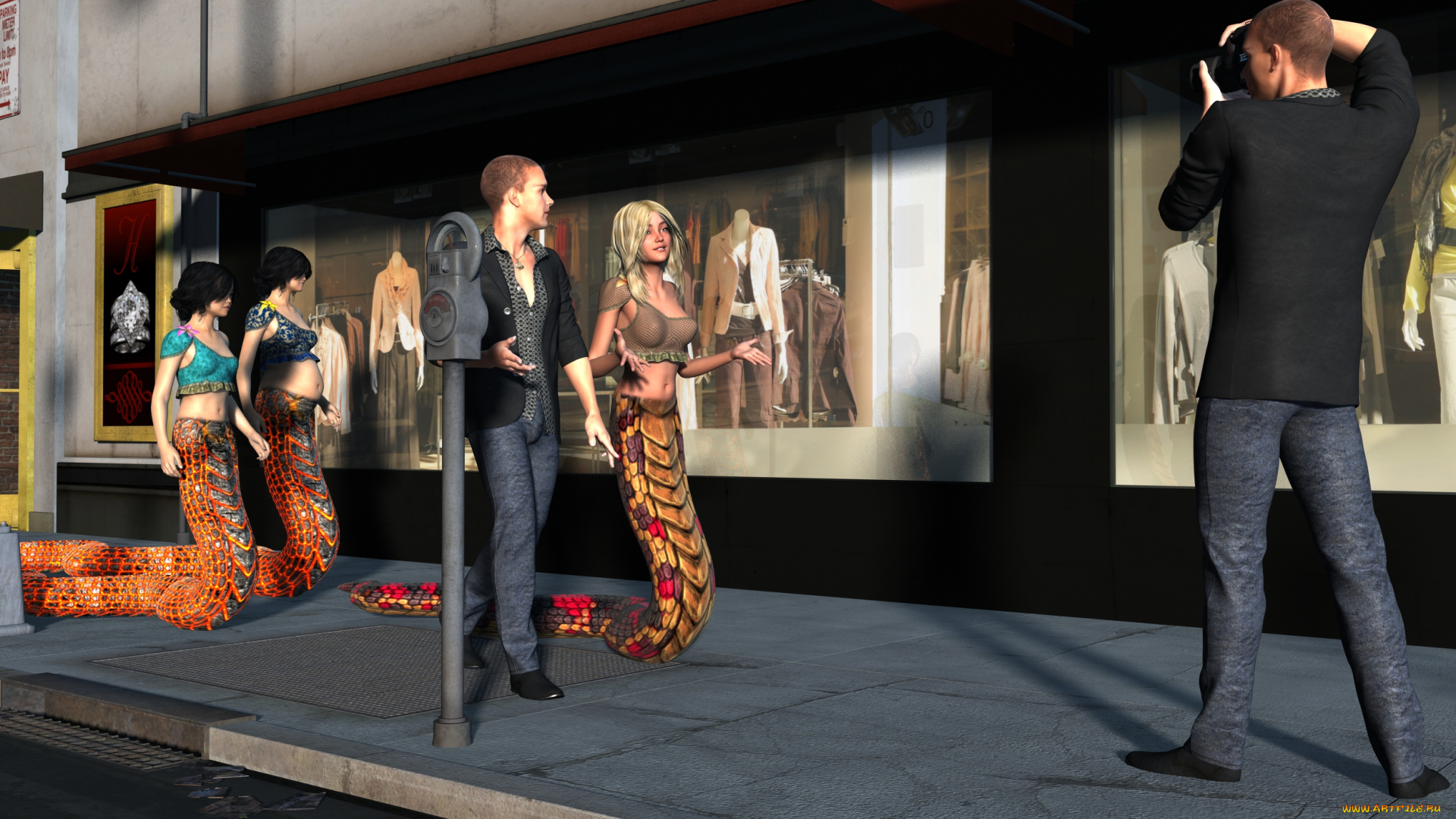 3д, графика, существа, , creatures, девушки, взгляд, фон