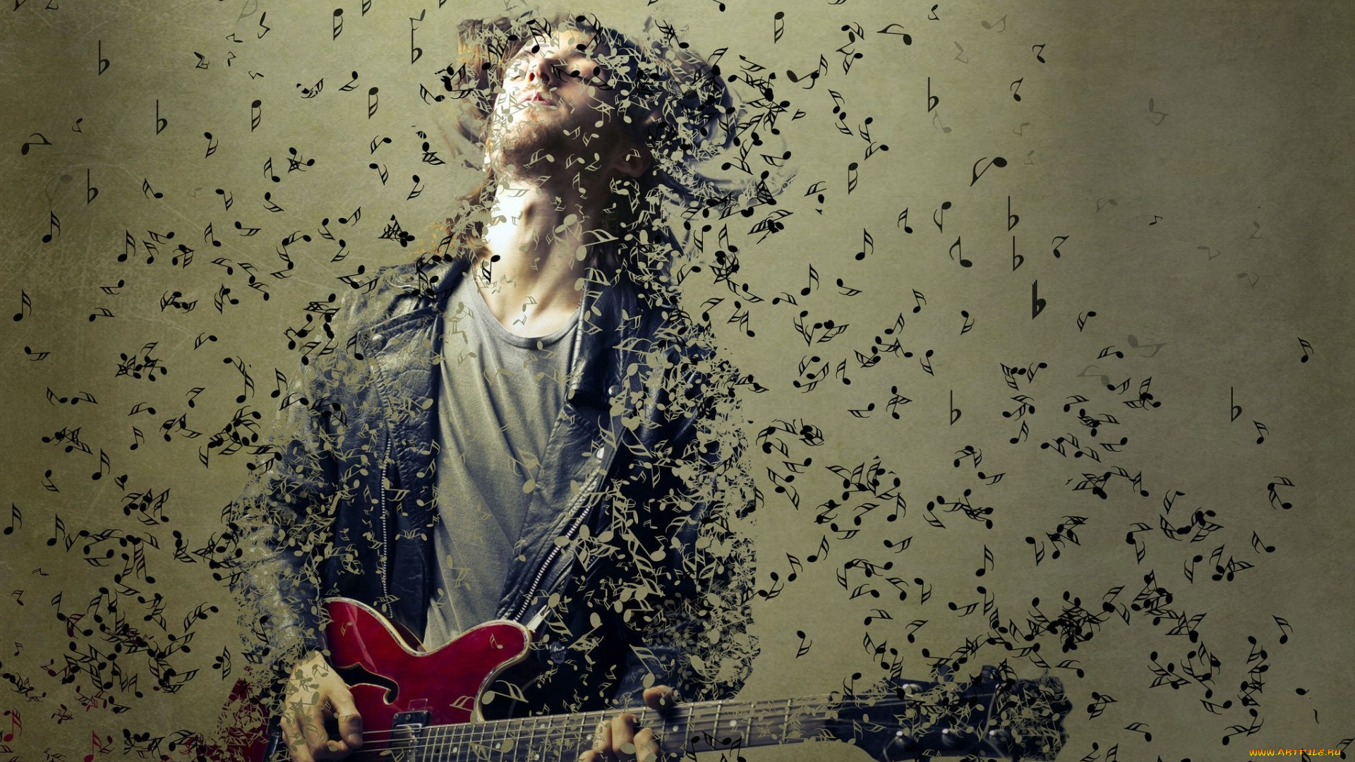 музыка, -другое, абстракция, узор, гитара, мужчина