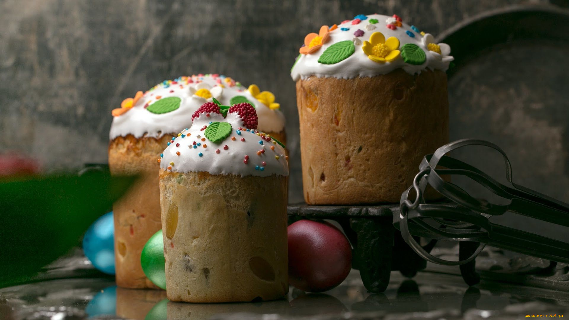 праздничные, пасха, яйца, куличи, декор