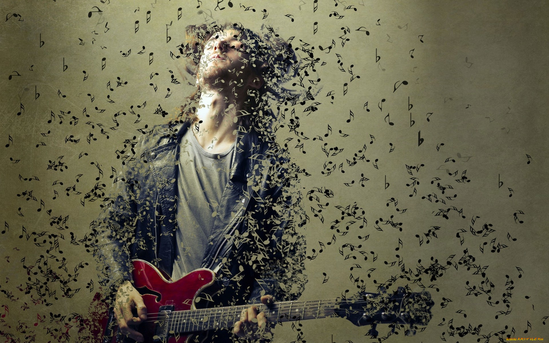 музыка, -другое, абстракция, узор, гитара, мужчина