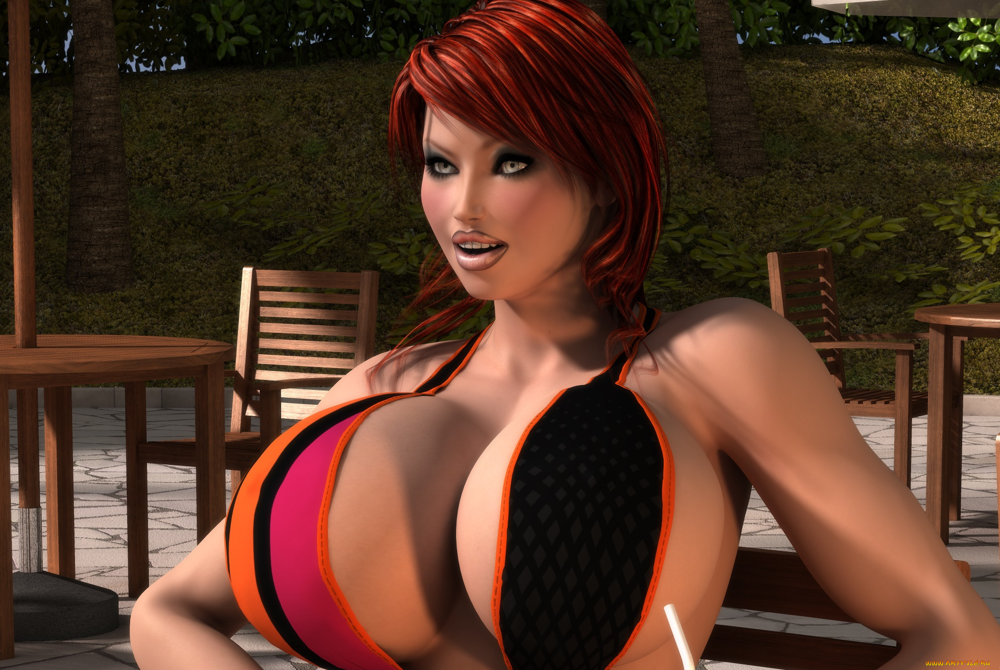 3д, графика, люди, , people, девушка, взгляд, фон