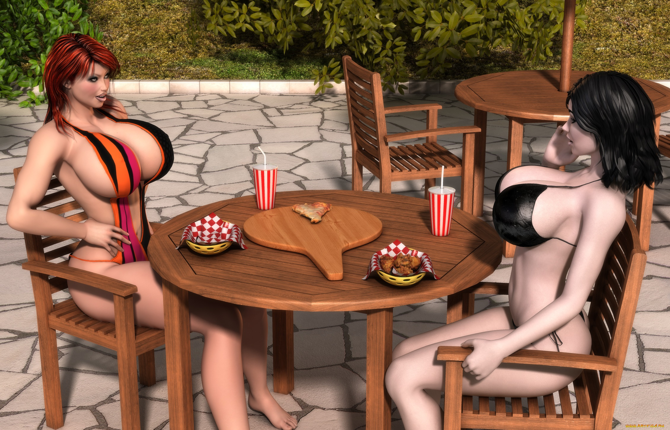 3д, графика, люди, , people, девушки, взгляд, фон