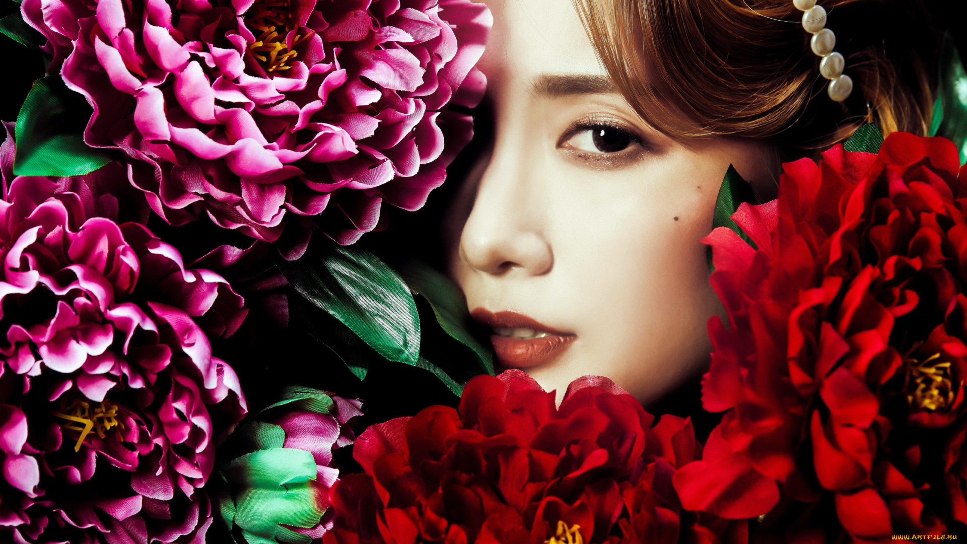 девушки, -, азиатки, цветы, азиатка