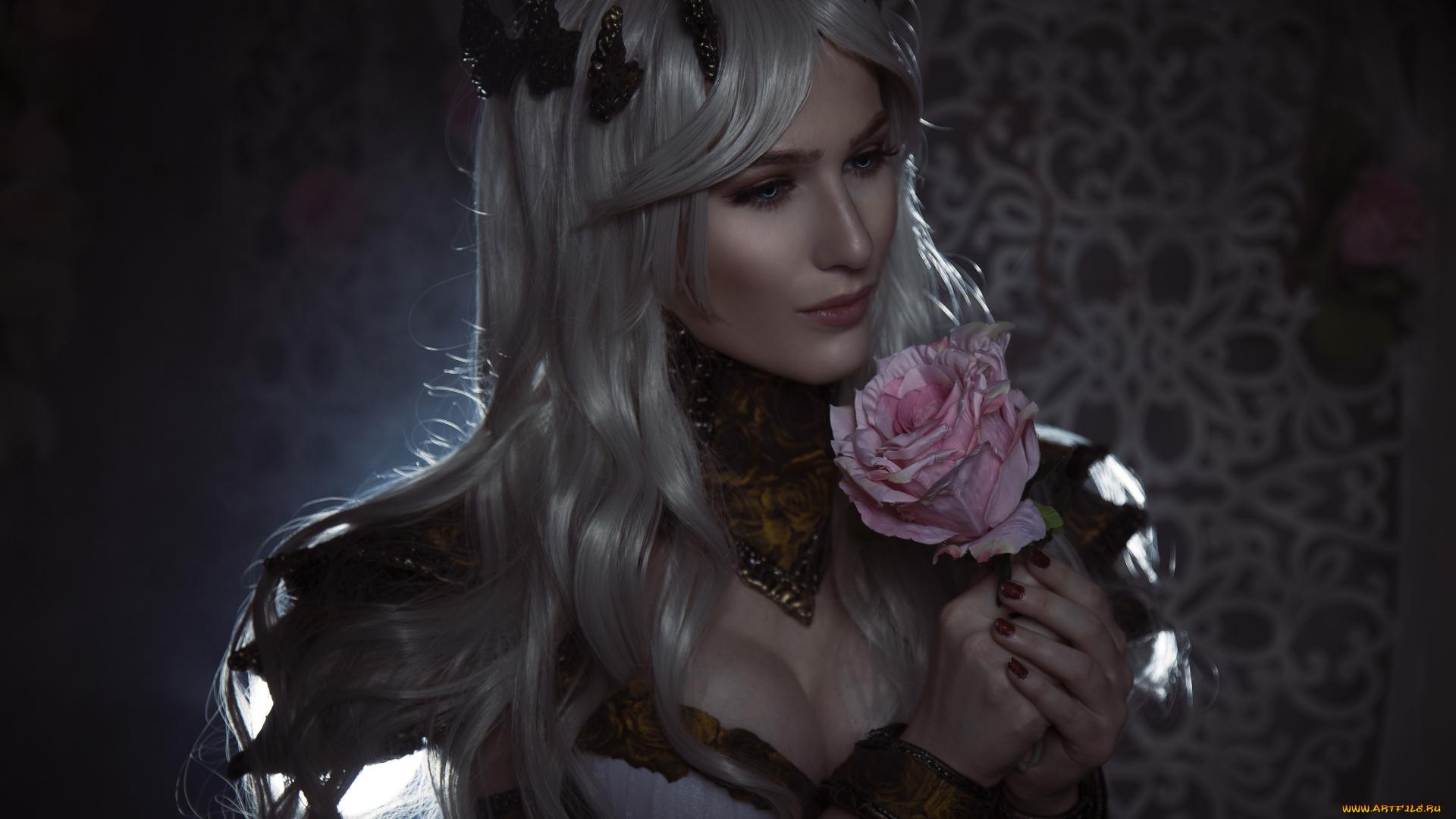 девушки, -, креатив, , косплей, девушка, фон, роза