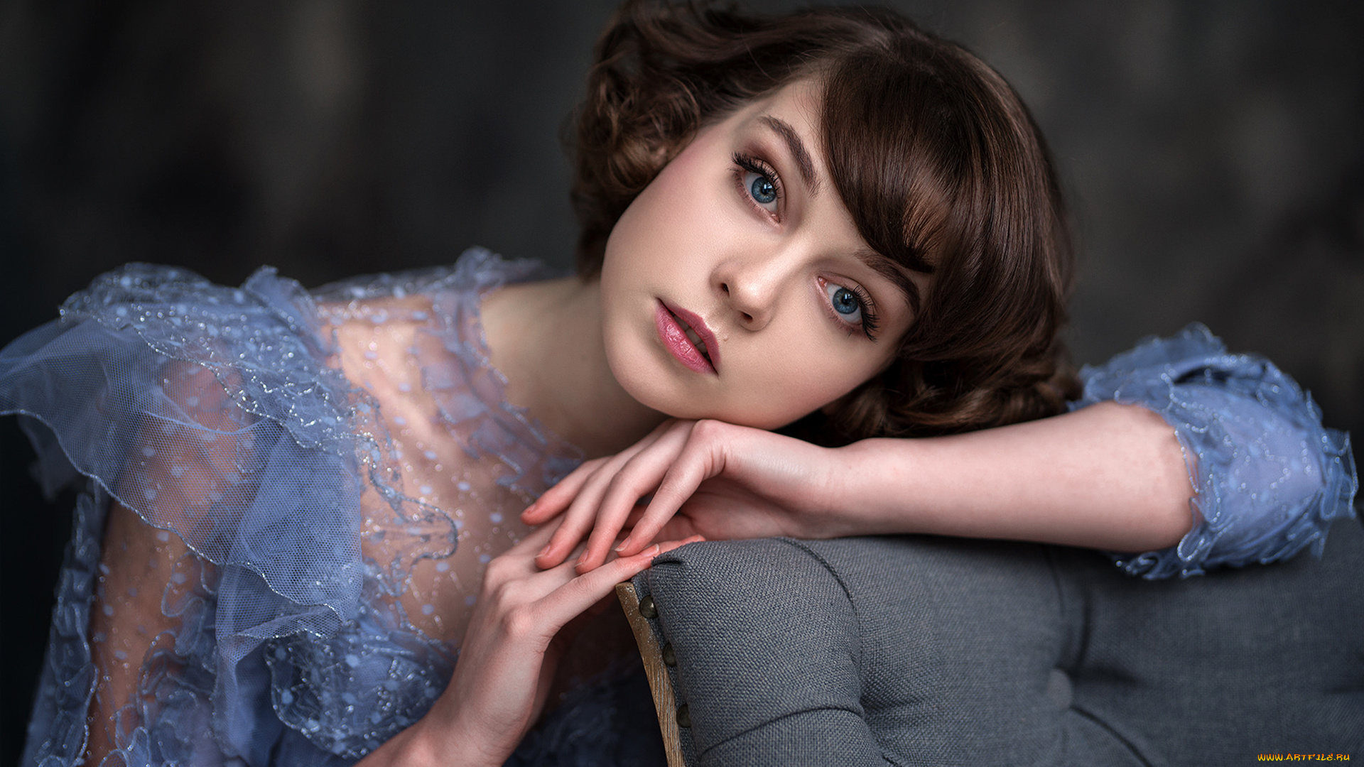 девушки, olya, pushkina, голубое, платье, взгляд, olya, pushkina, голубые, глаза, портрет