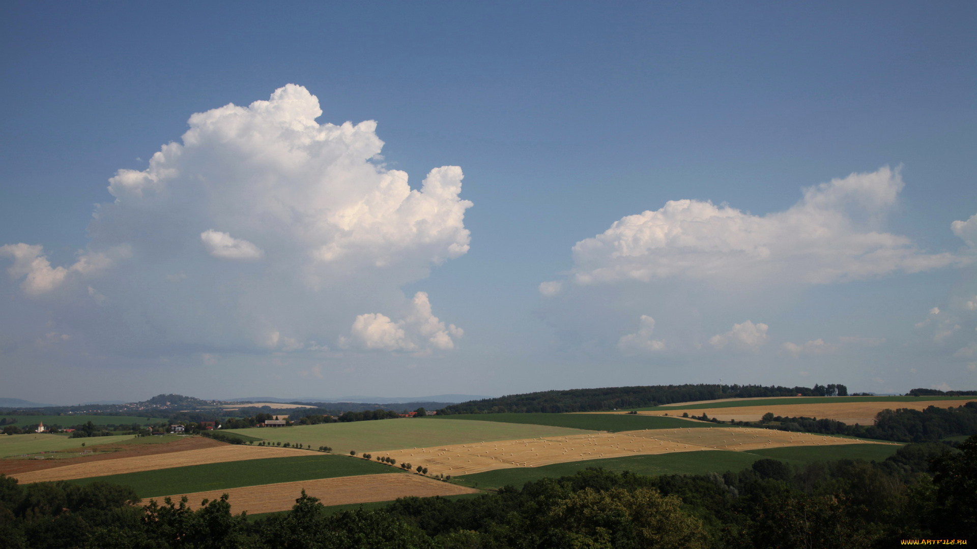 природа, поля, облака