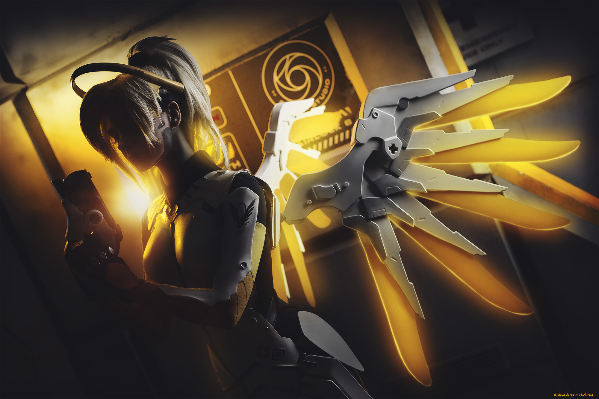 девушки, -, креатив, , косплей, девушка, фон, крылья