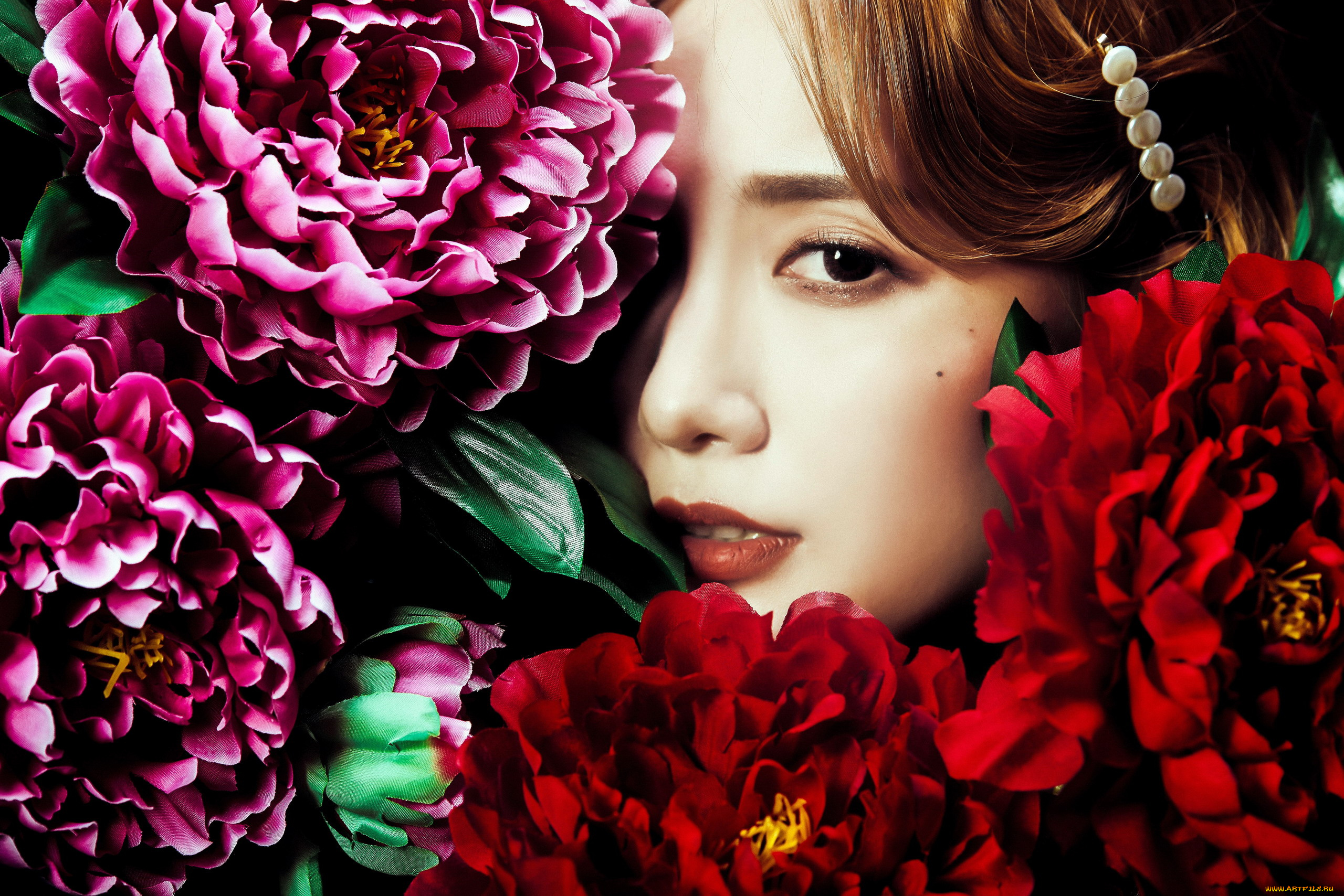 девушки, -, азиатки, цветы, азиатка