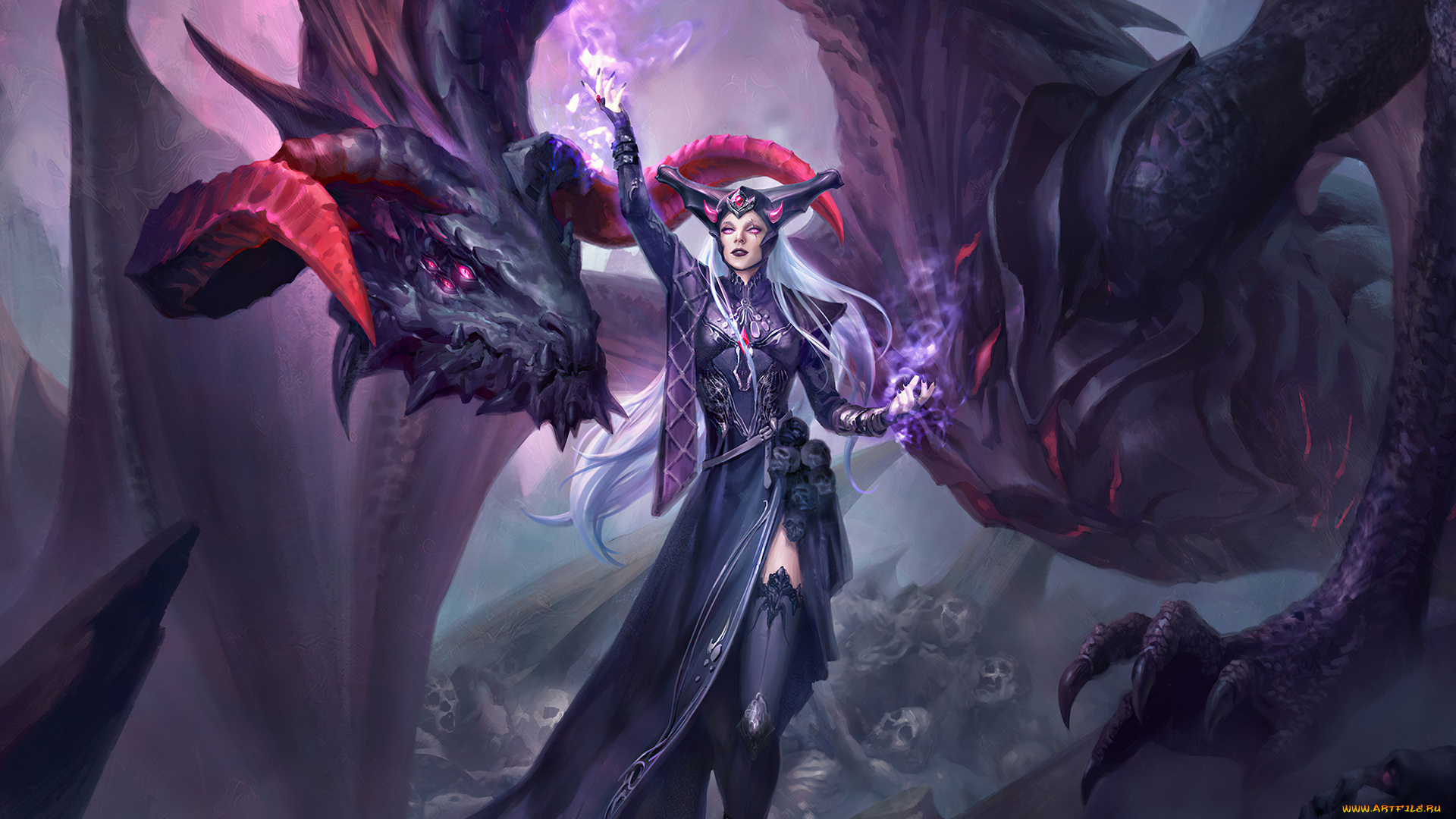 фэнтези, красавицы, и, чудовища, девушка, дракон