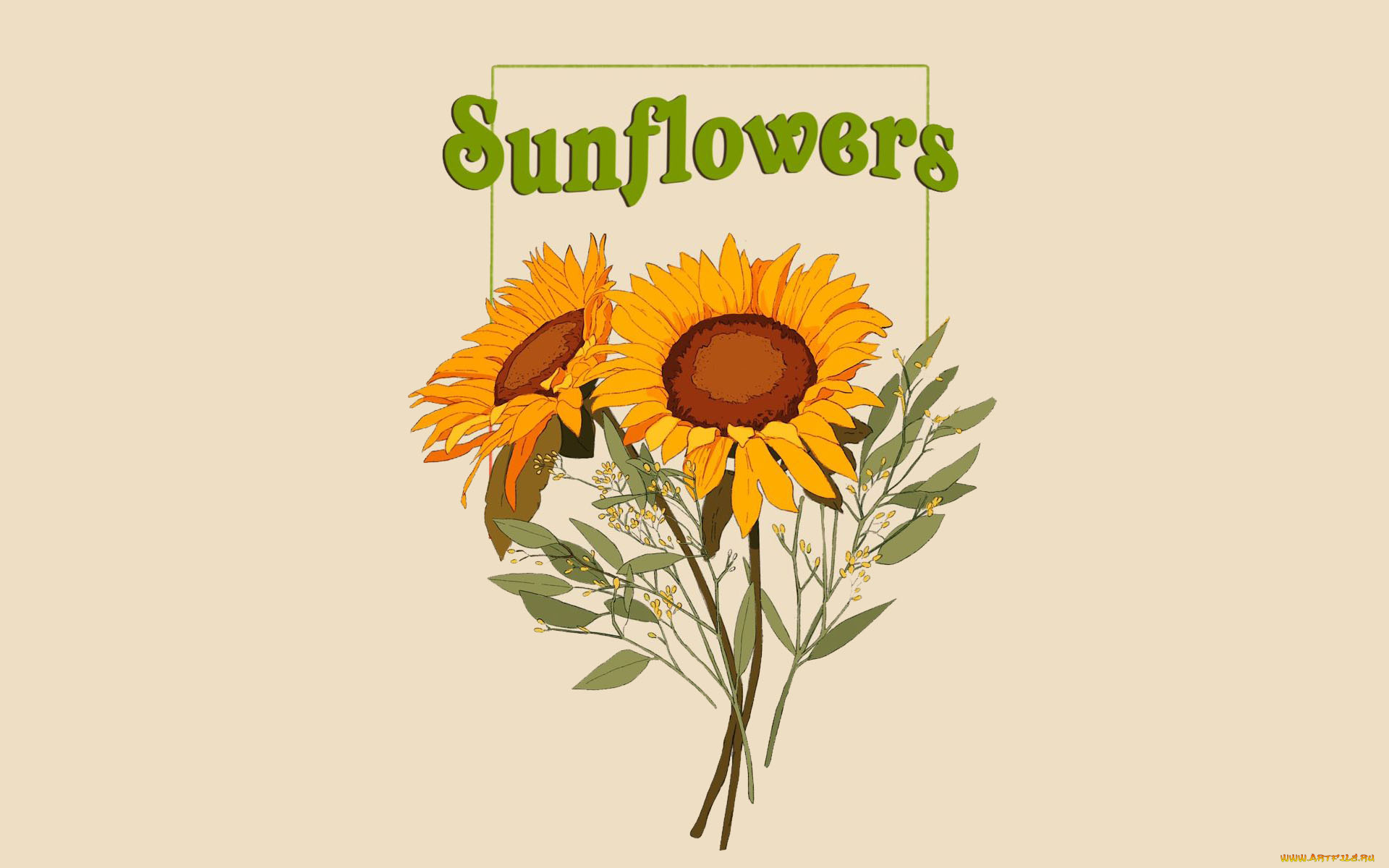 рисованное, цветы, подсолнухи