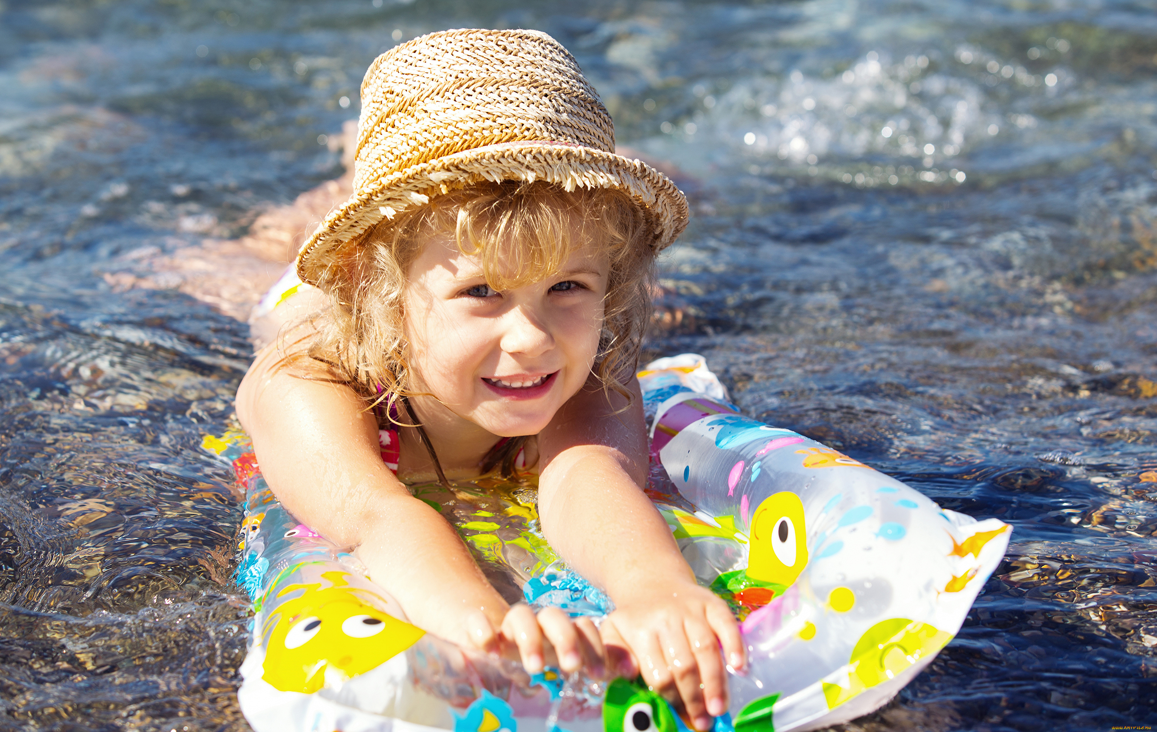 разное, дети, девочка, шляпа, матрас, море