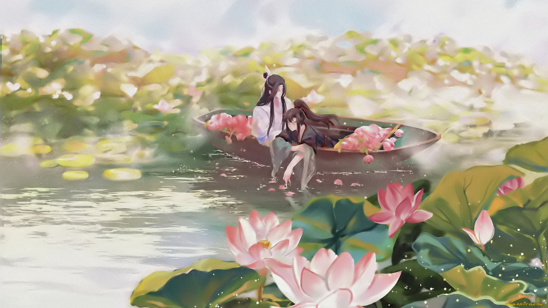 аниме, mo, dao, zu, shi, вэй, усянь, лань, ванцзи, лодка, лотосы