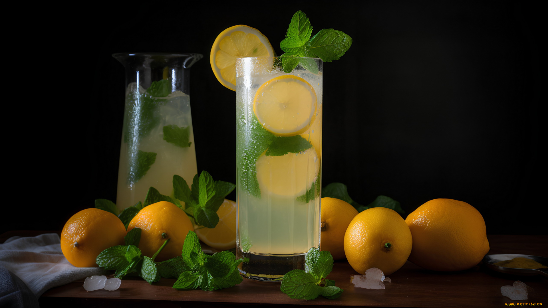 еда, напитки, мята, лимоны, лимонад