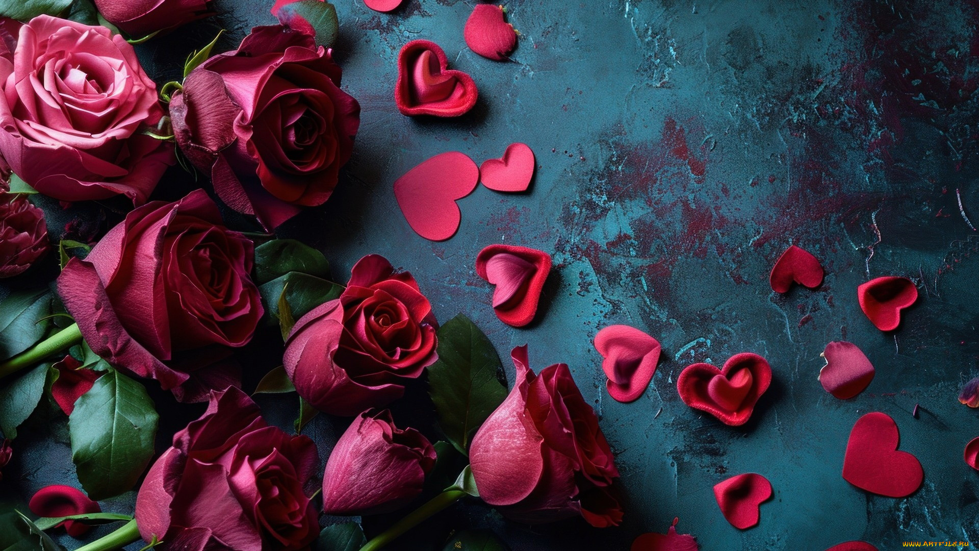 3д, графика, праздники, , holidays, розы, бутоны, лепестки, сердечки