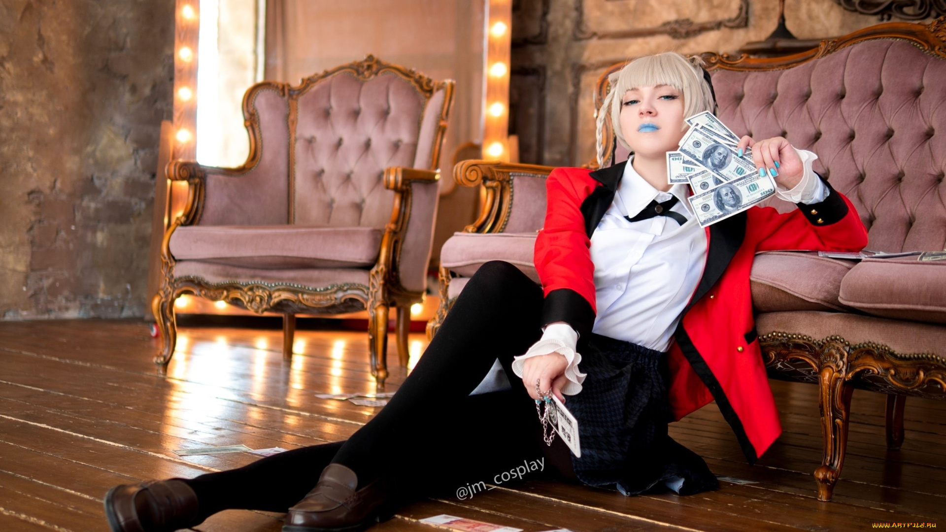 девушки, -, креатив, , косплей, образ, косплей, наряд, жакет, деньги, диваны