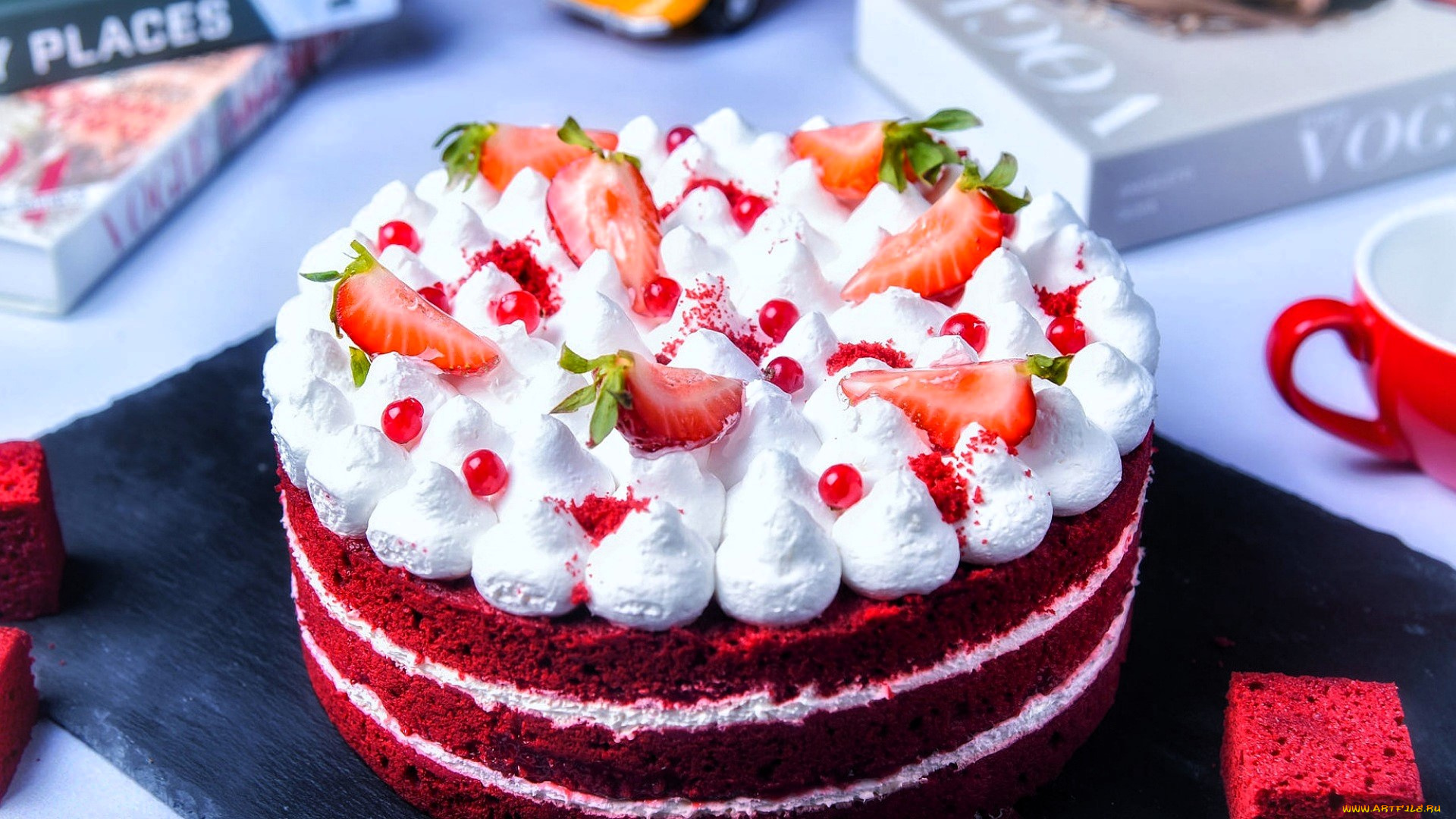 еда, торты, торт, книги, чашка