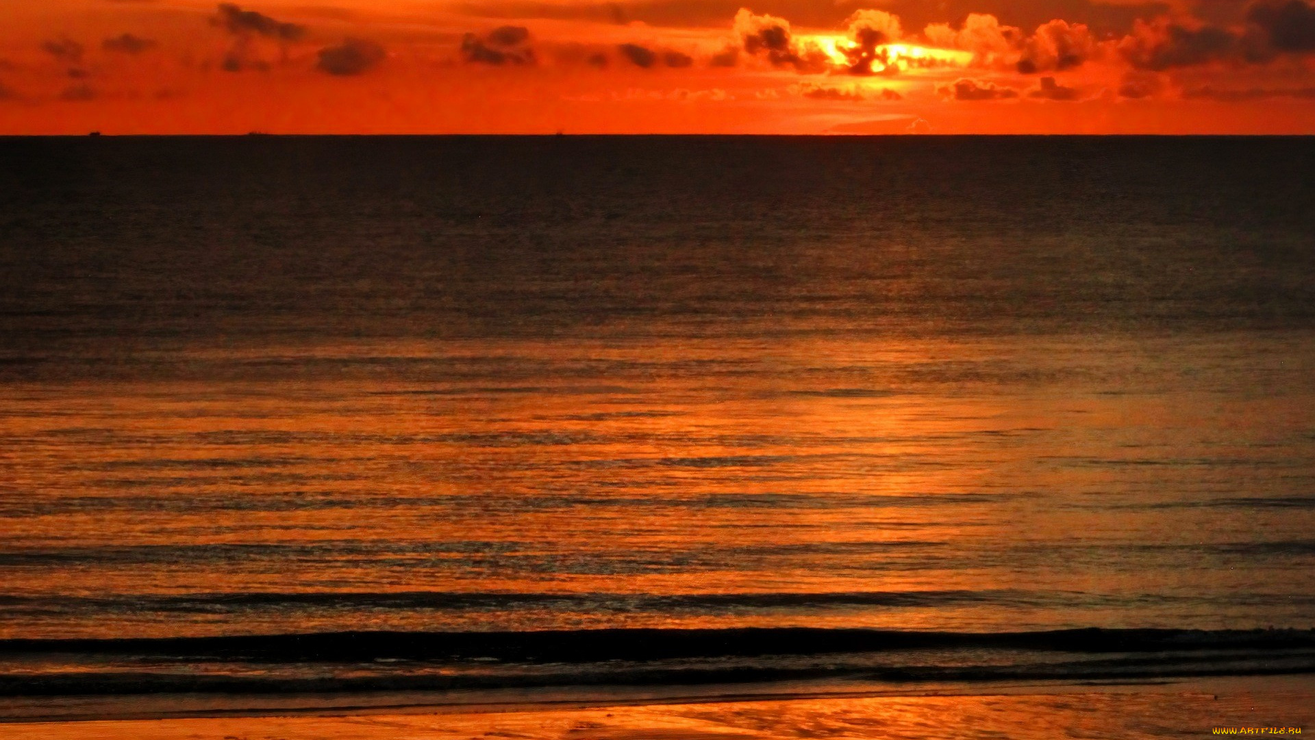 природа, моря, океаны, закат, море, облака, штиль