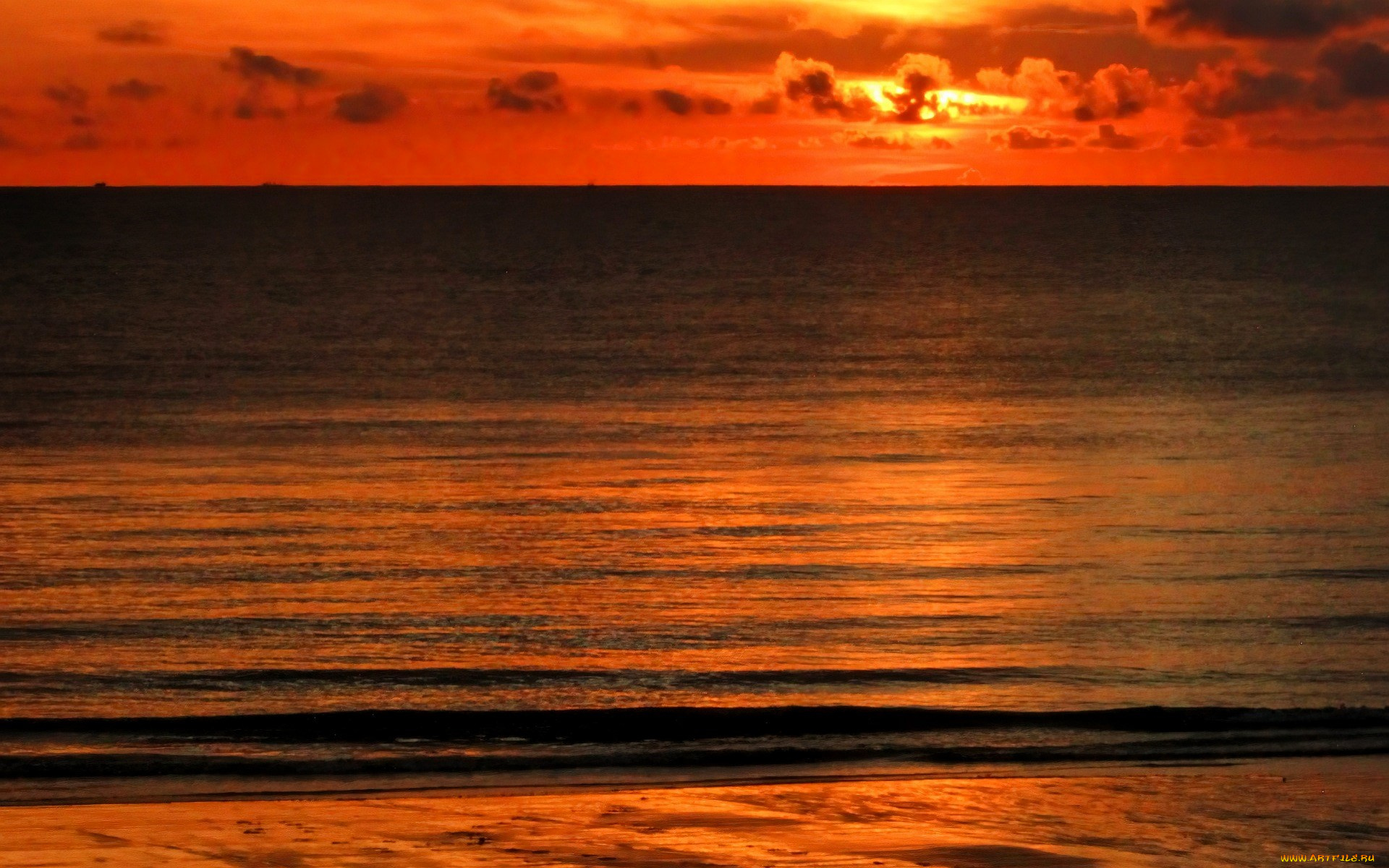 природа, моря, океаны, закат, море, облака, штиль