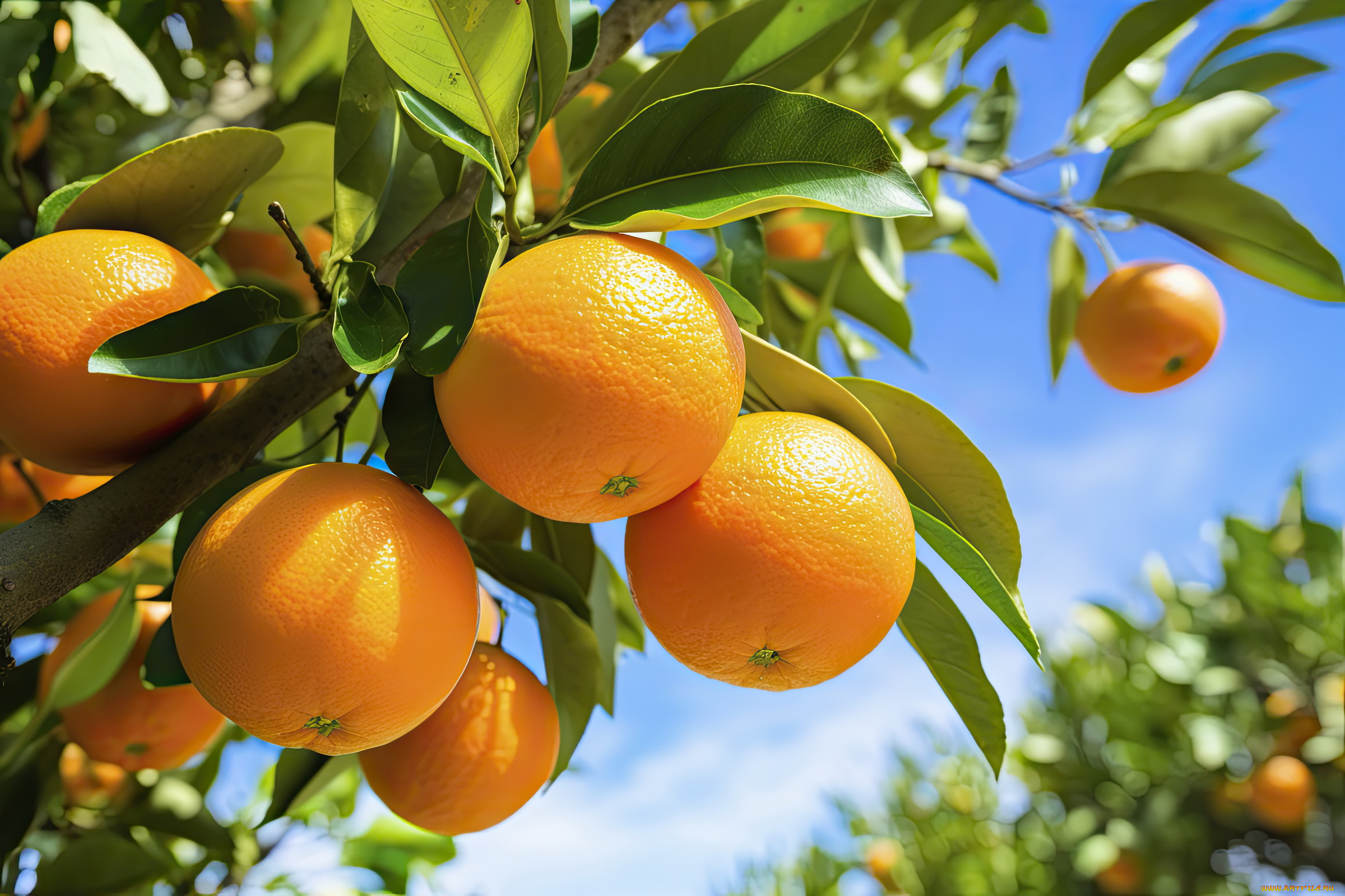 3д, графика, природа, , nature, ветка, оранжевые, апельсины