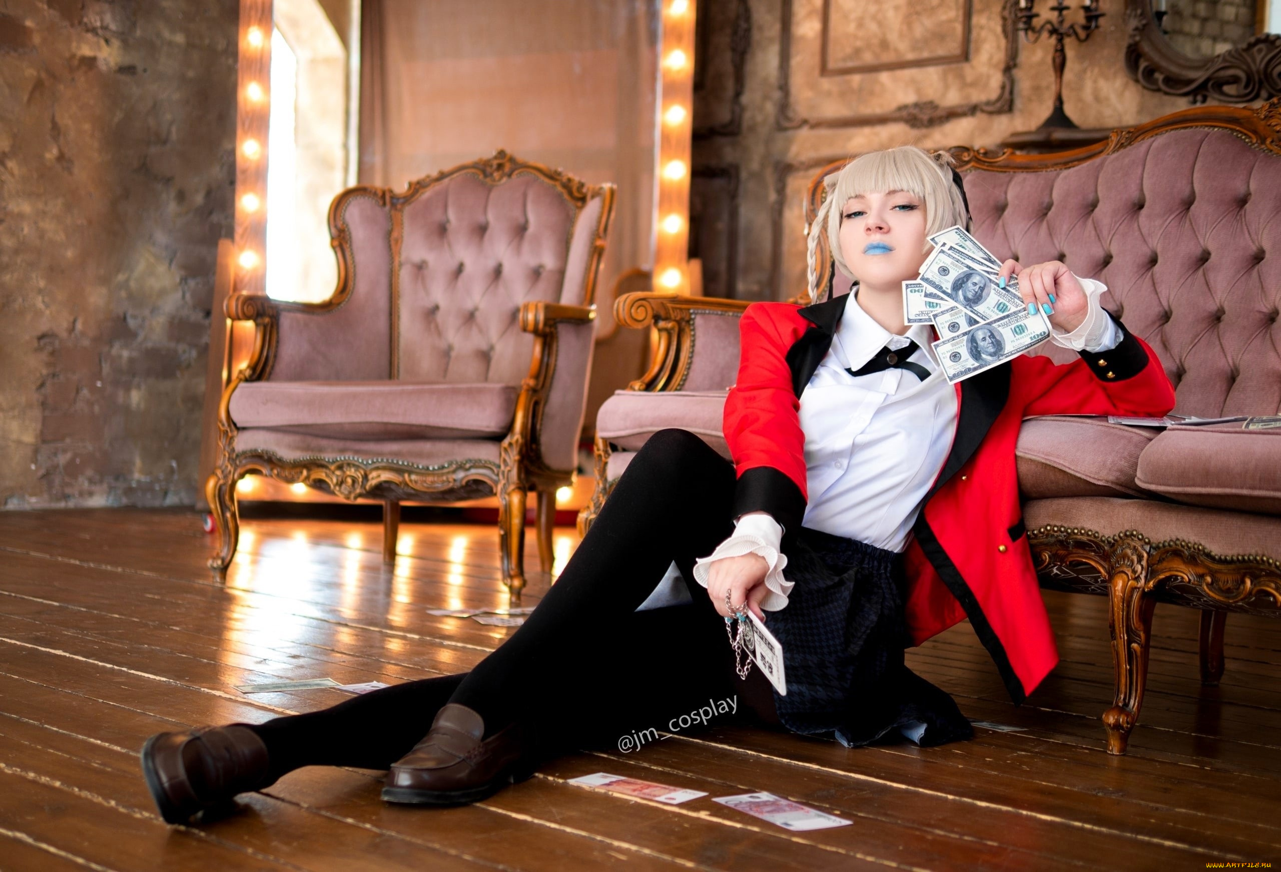 девушки, -, креатив, , косплей, образ, косплей, наряд, жакет, деньги, диваны