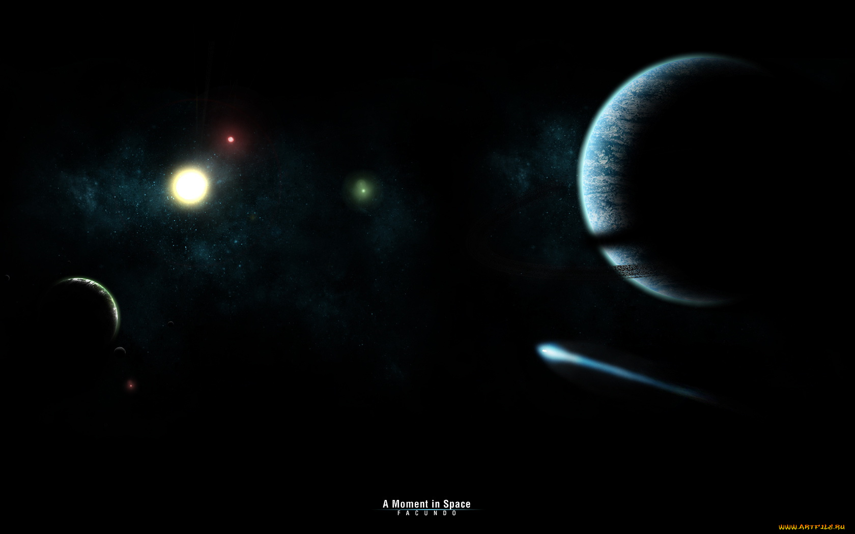 космос, арт, комета, планеты