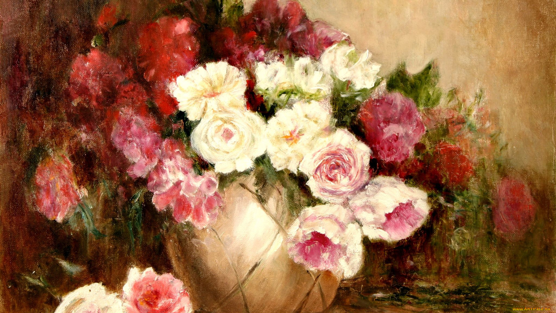 louis, joesph, cresenti, рисованные, розы, ваза, букет
