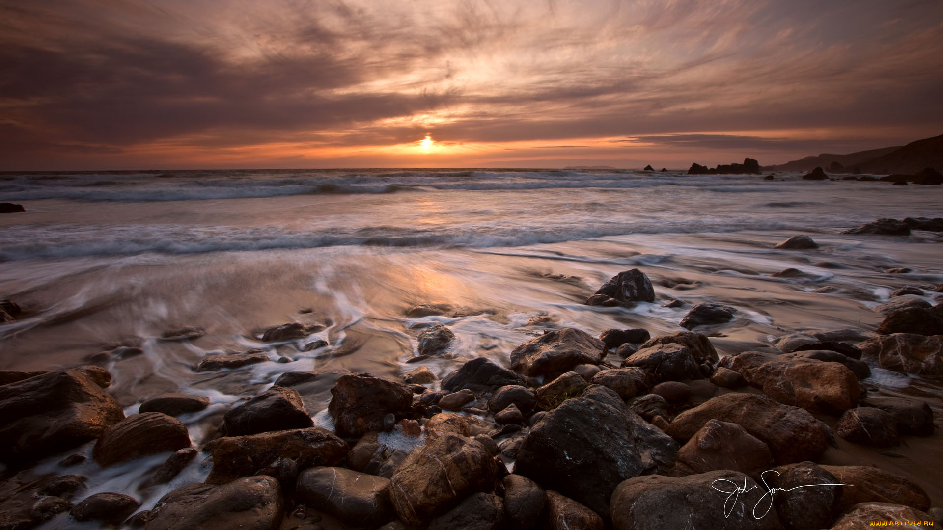 природа, моря, океаны, море, закат, камни