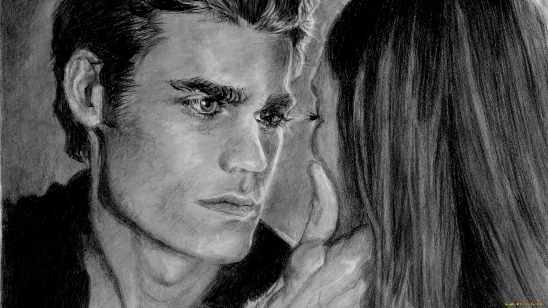 рисованные, люди, дневники, вампира, стефан, сальваторе, елена, гилберт, парень, девушка