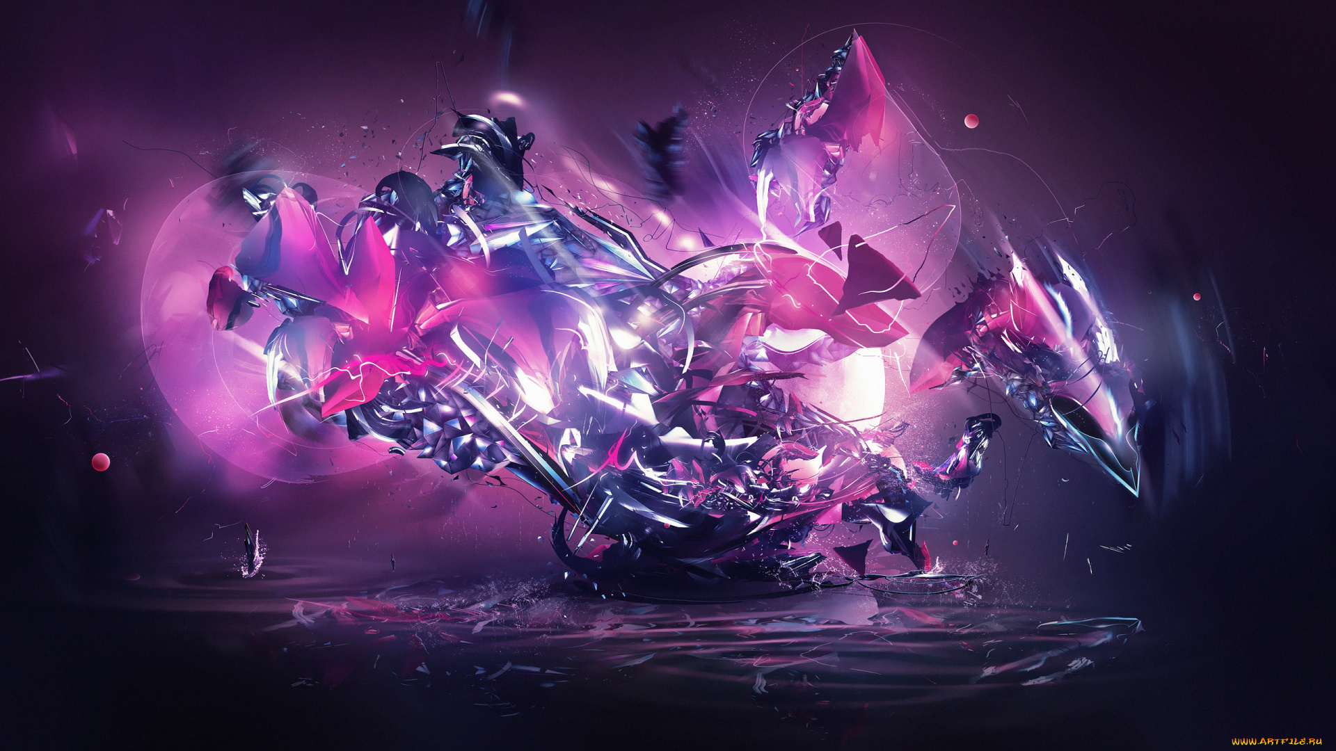 3д, графика, abstract, абстракции, абстракция, отражение, формы, розовый